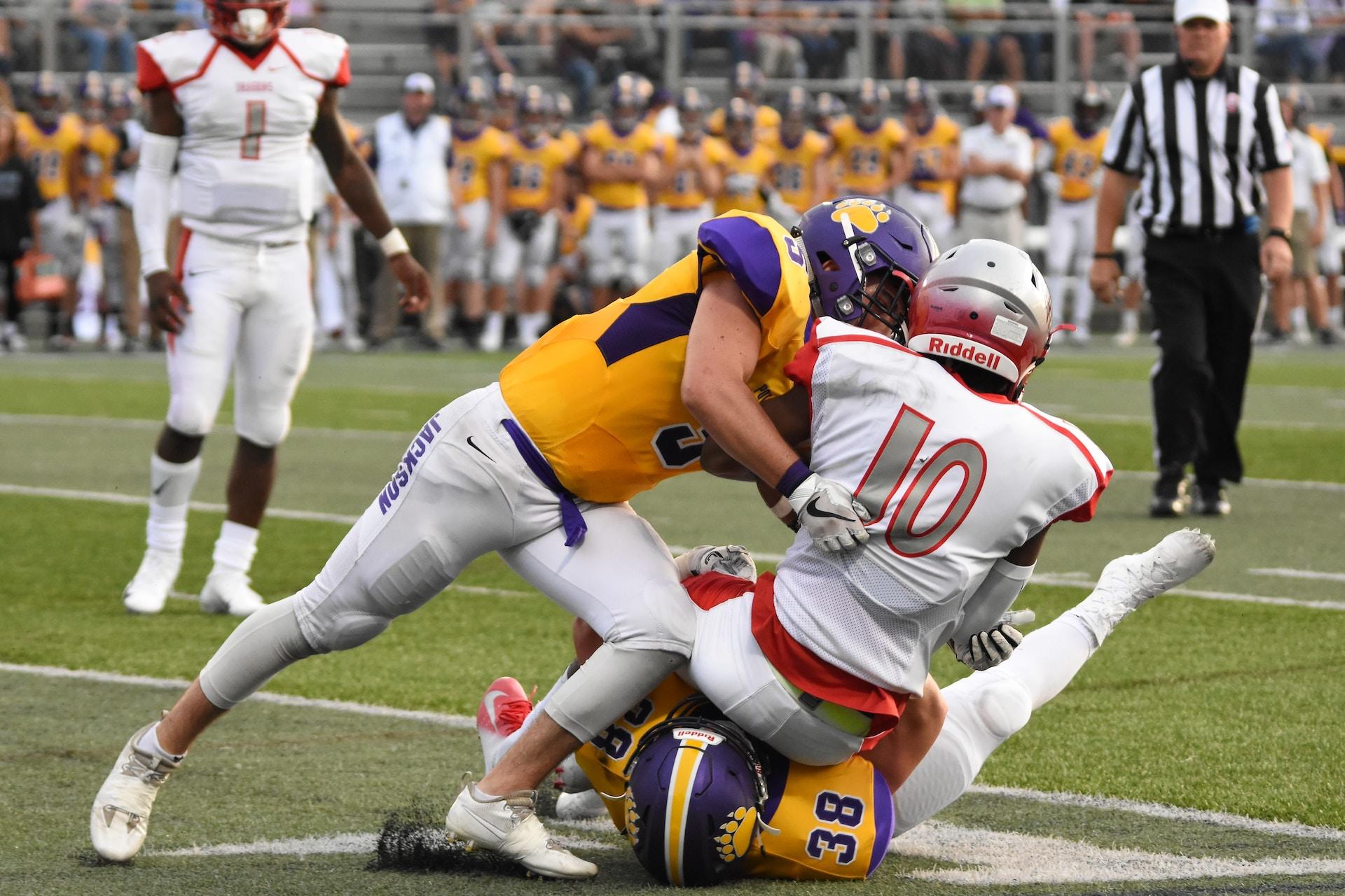 Players tackling each other