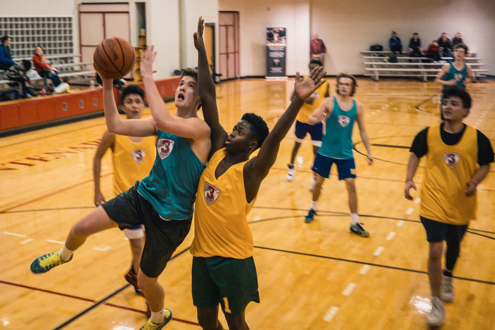 Boys playing basketball.