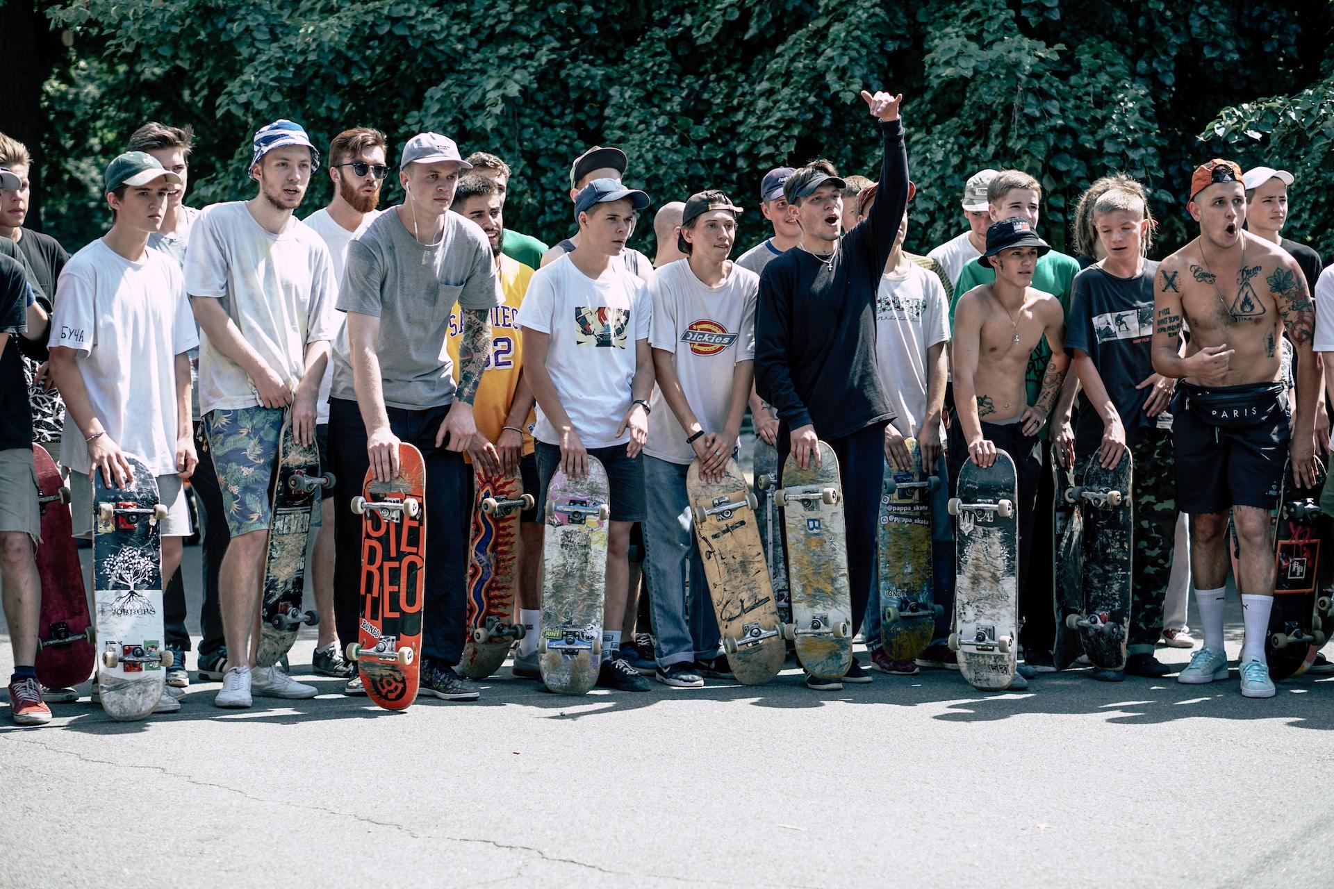 A group of skateboarders.