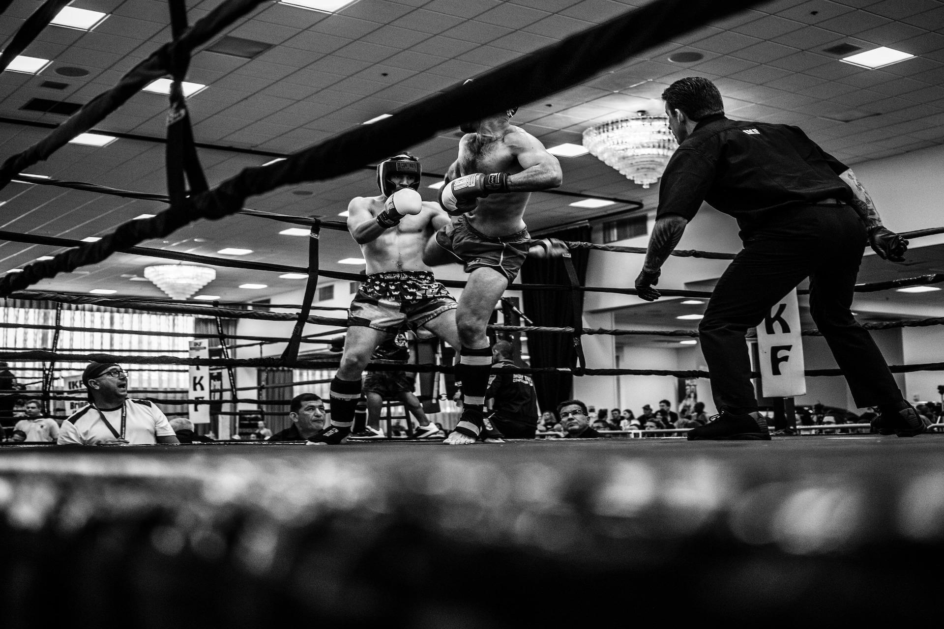 Two boxers in the ring during a match