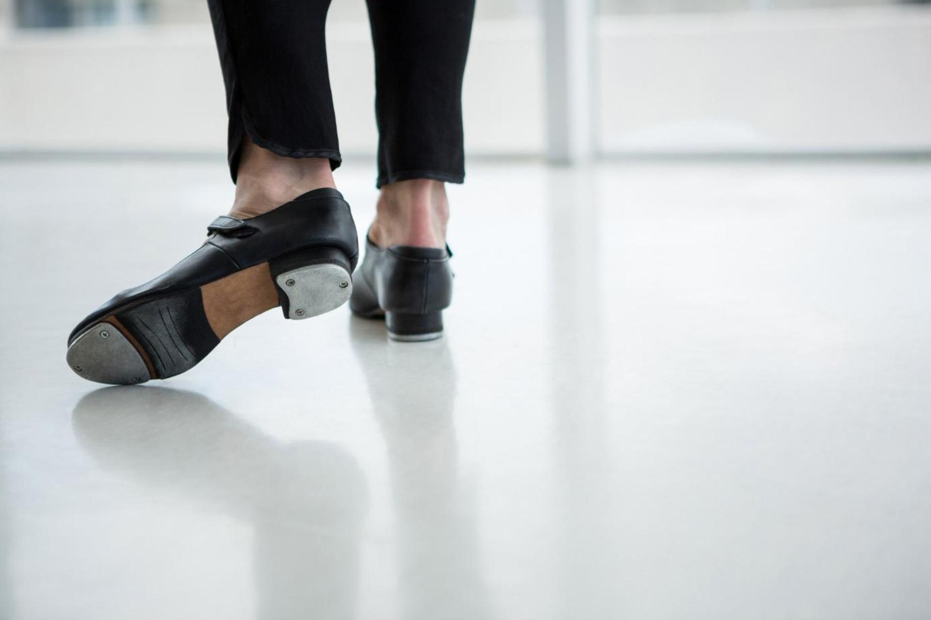Closeup of tap shoes.