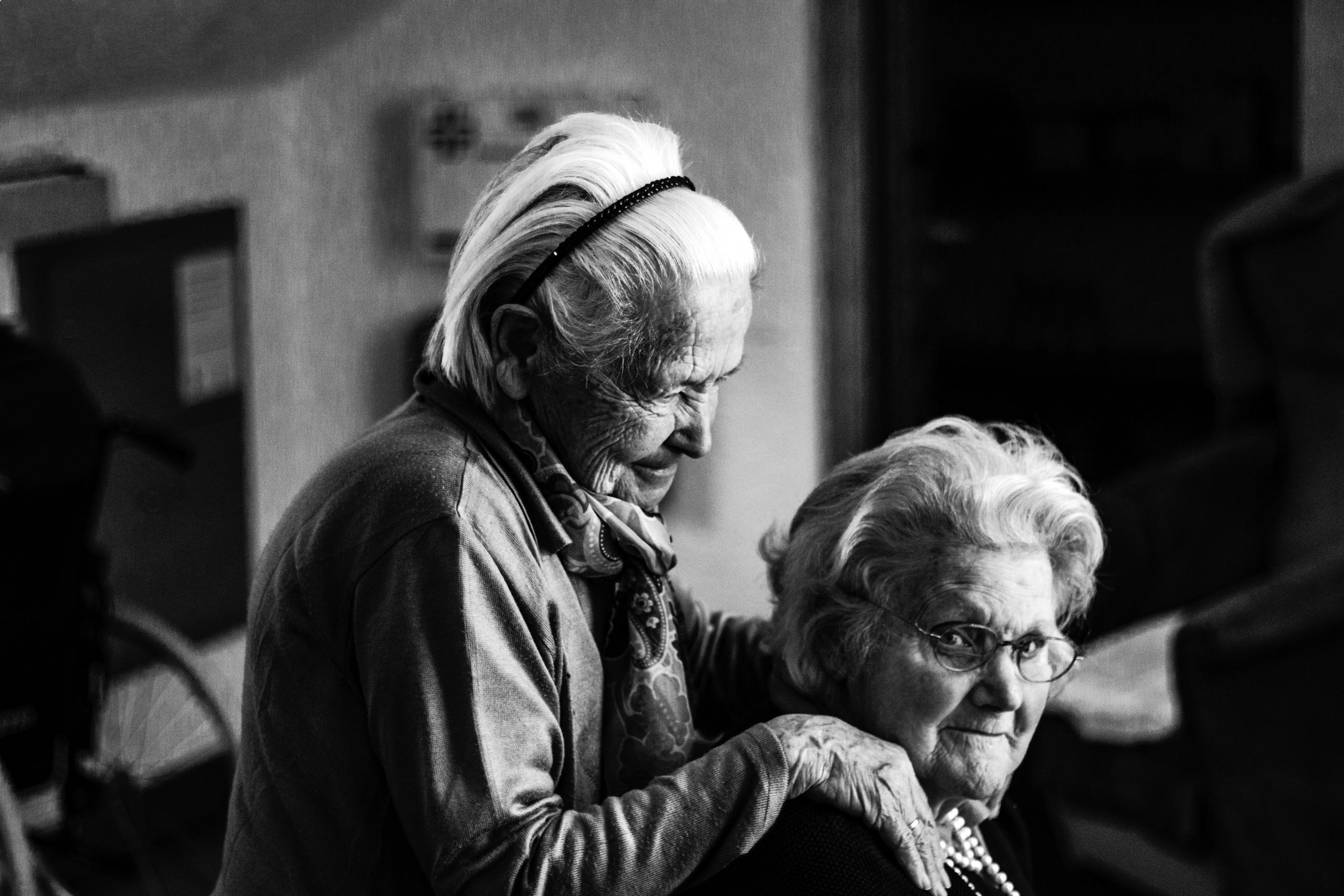 elderly ladies b&w greeting