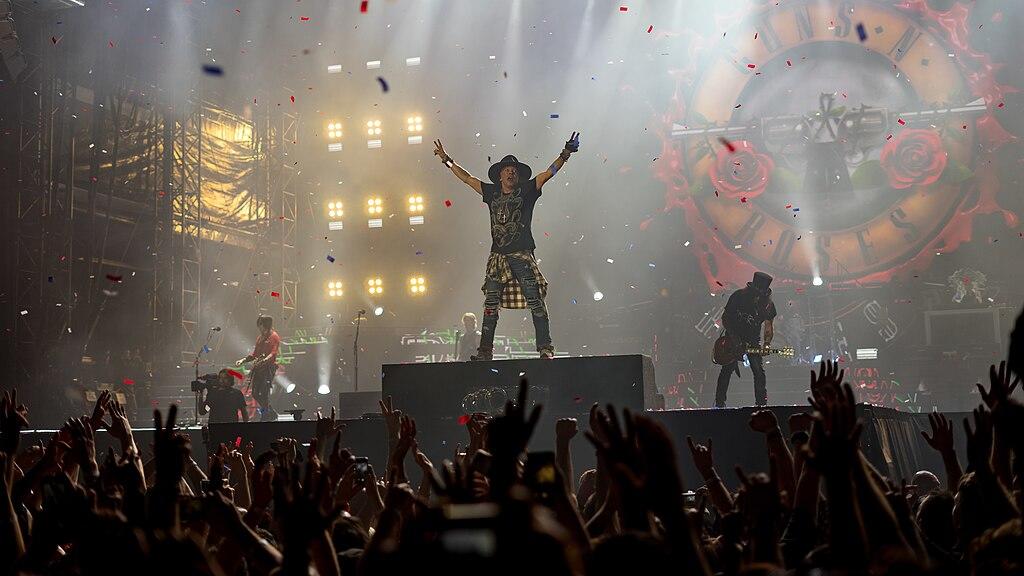 Guns N' Roses performing on stage