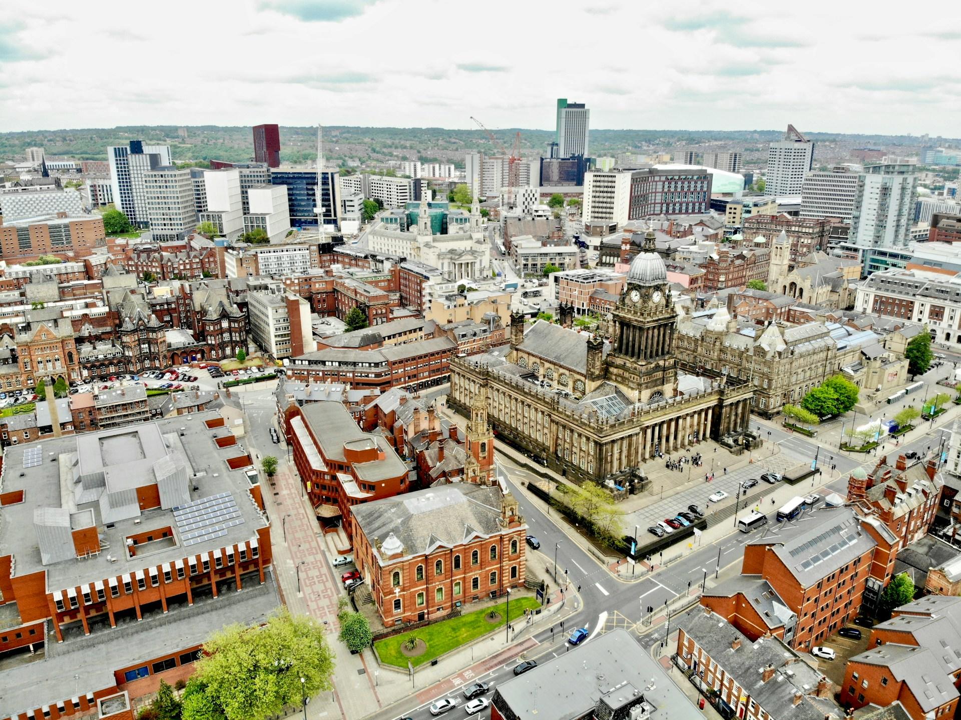 view over the city of Leeds in the United Kingdom