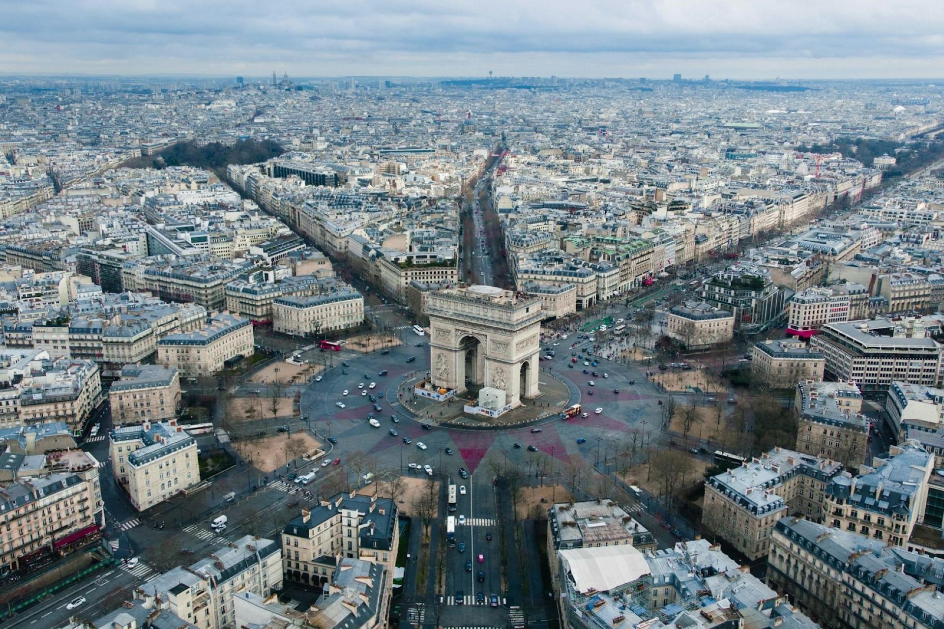 The Arc de Triomph in Paris, France.