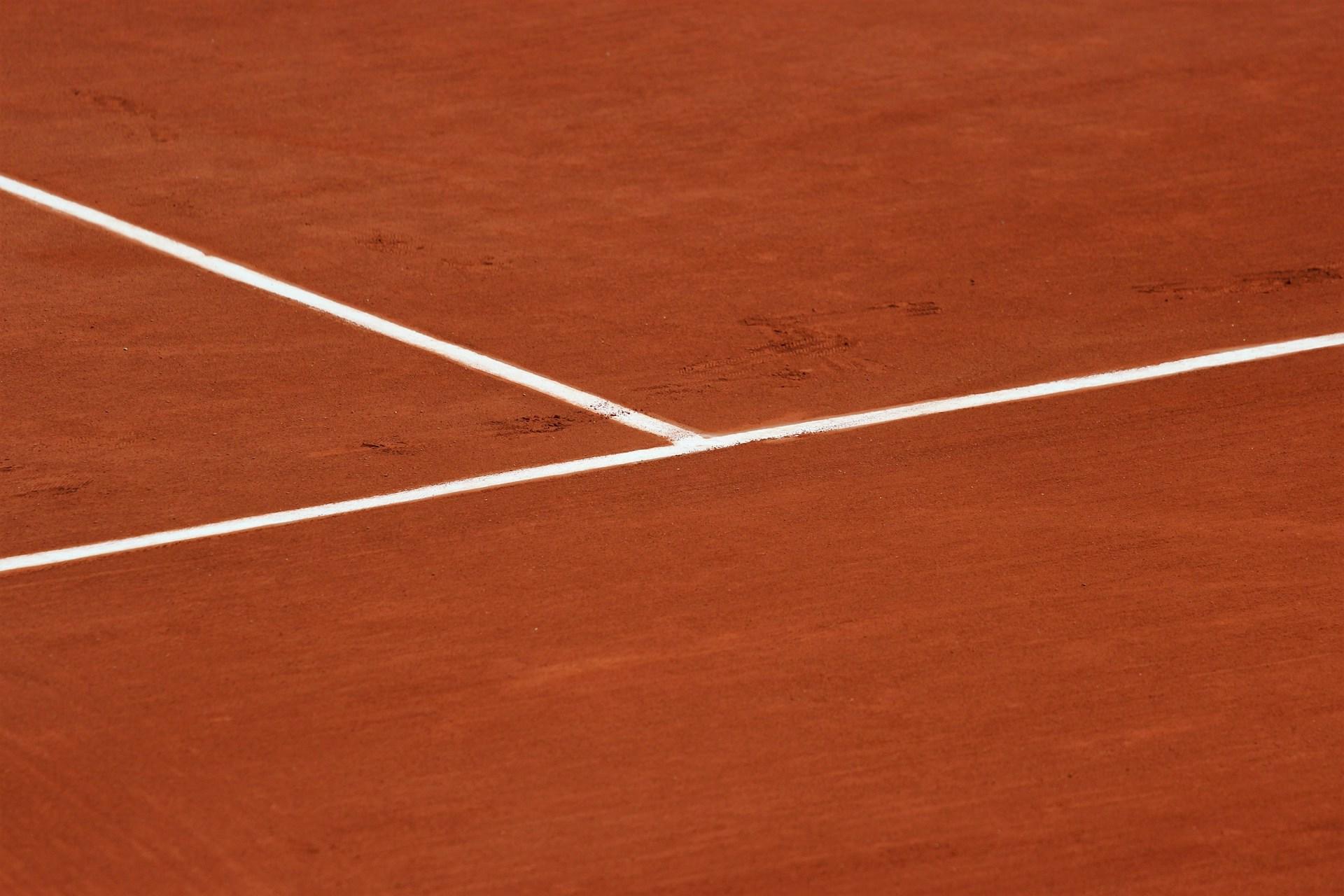 Clay tennis court lines.
