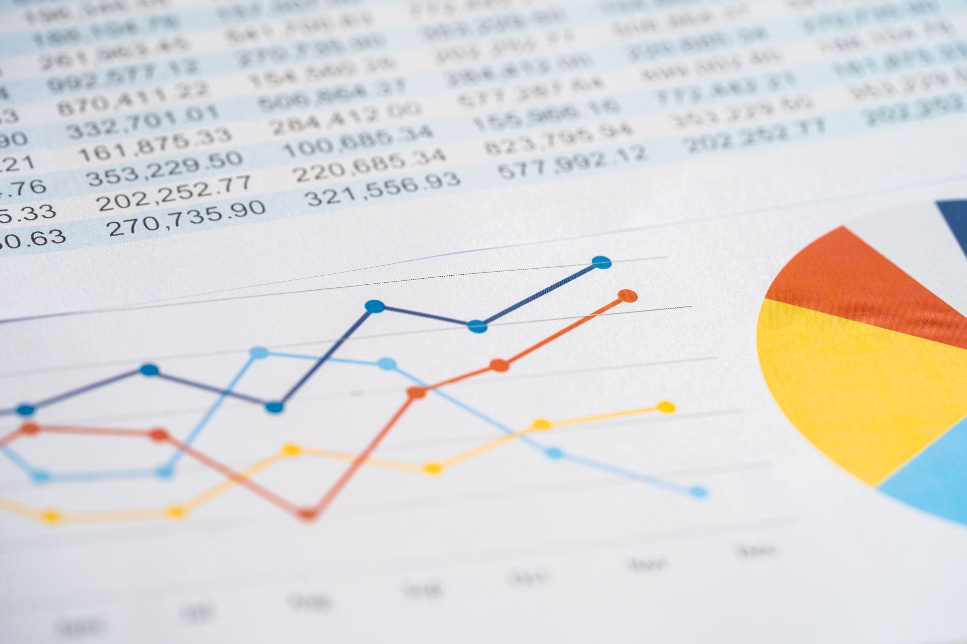 A printed page of financial figures and charts