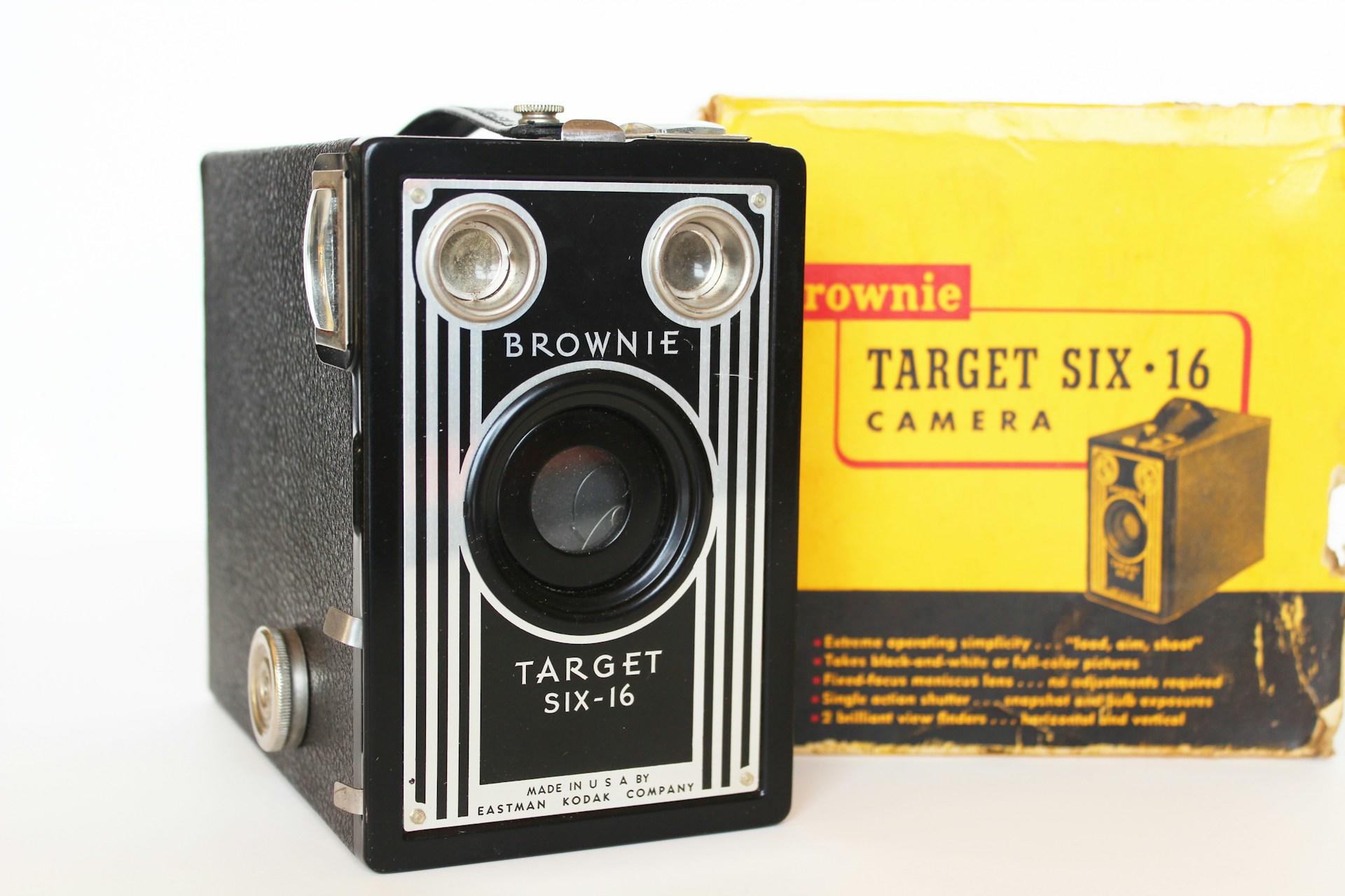 A vintage Brownie Target Six-16 camera.