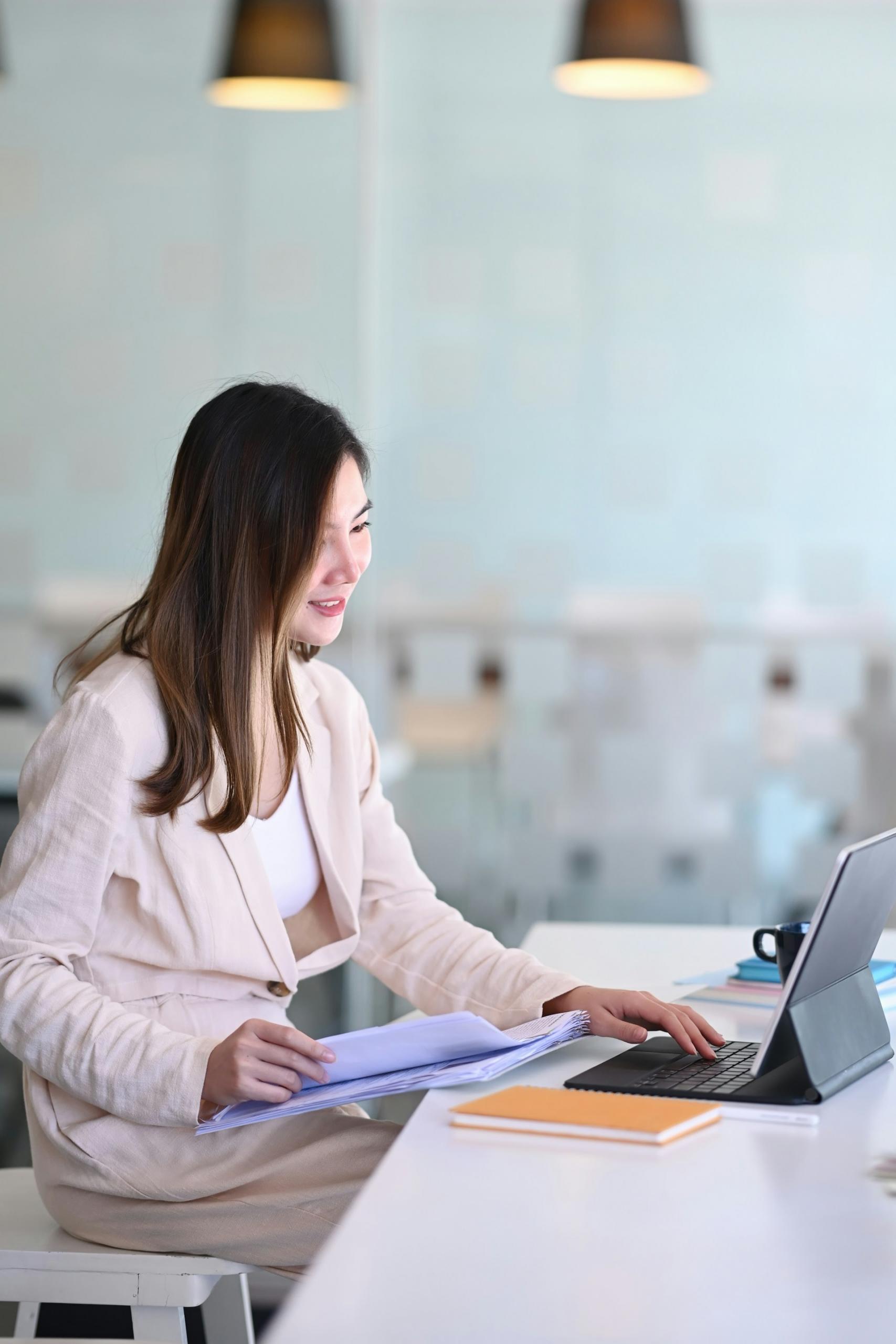 woman studying a computer