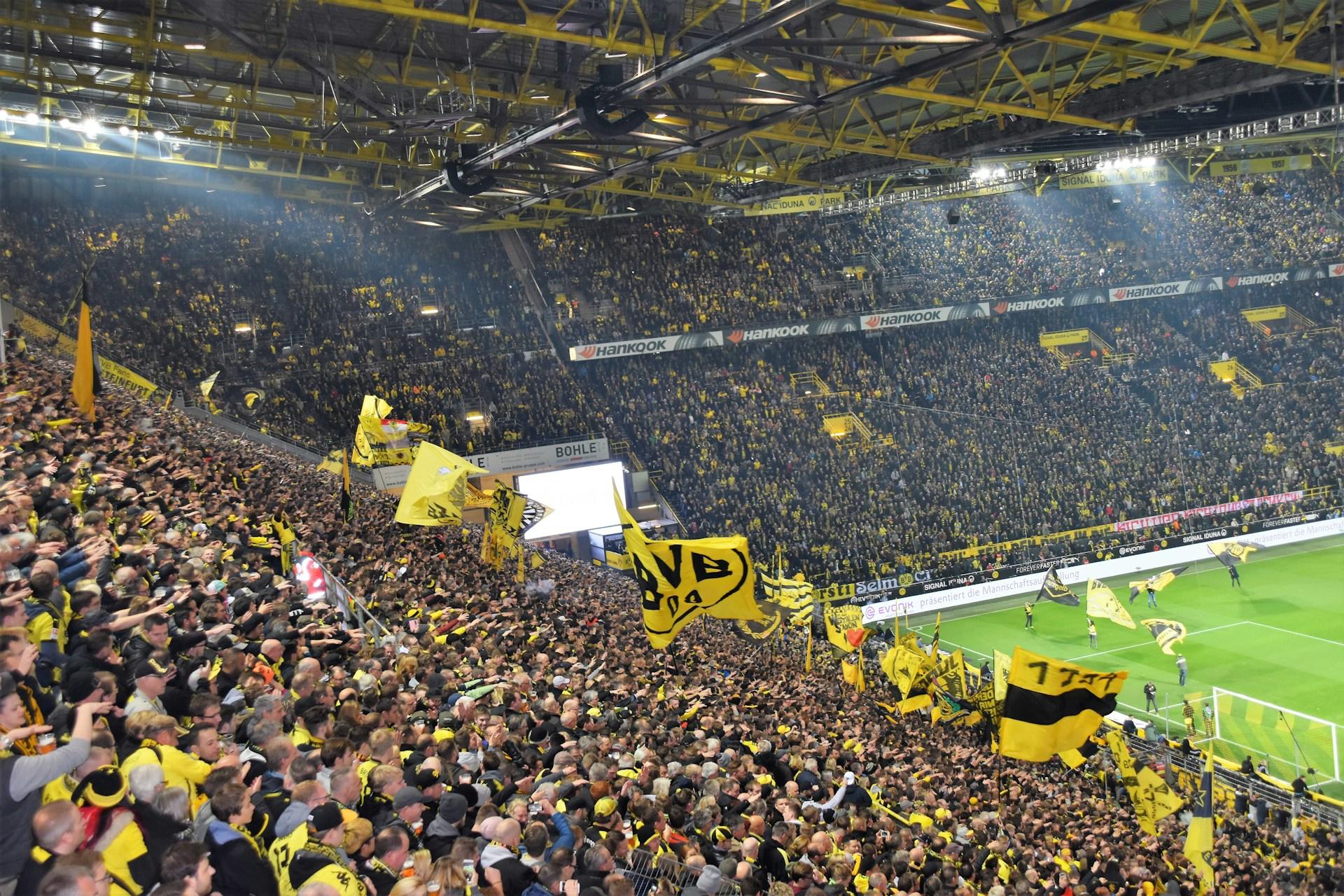 The Westfalenstadion in Dortmund full of fans.