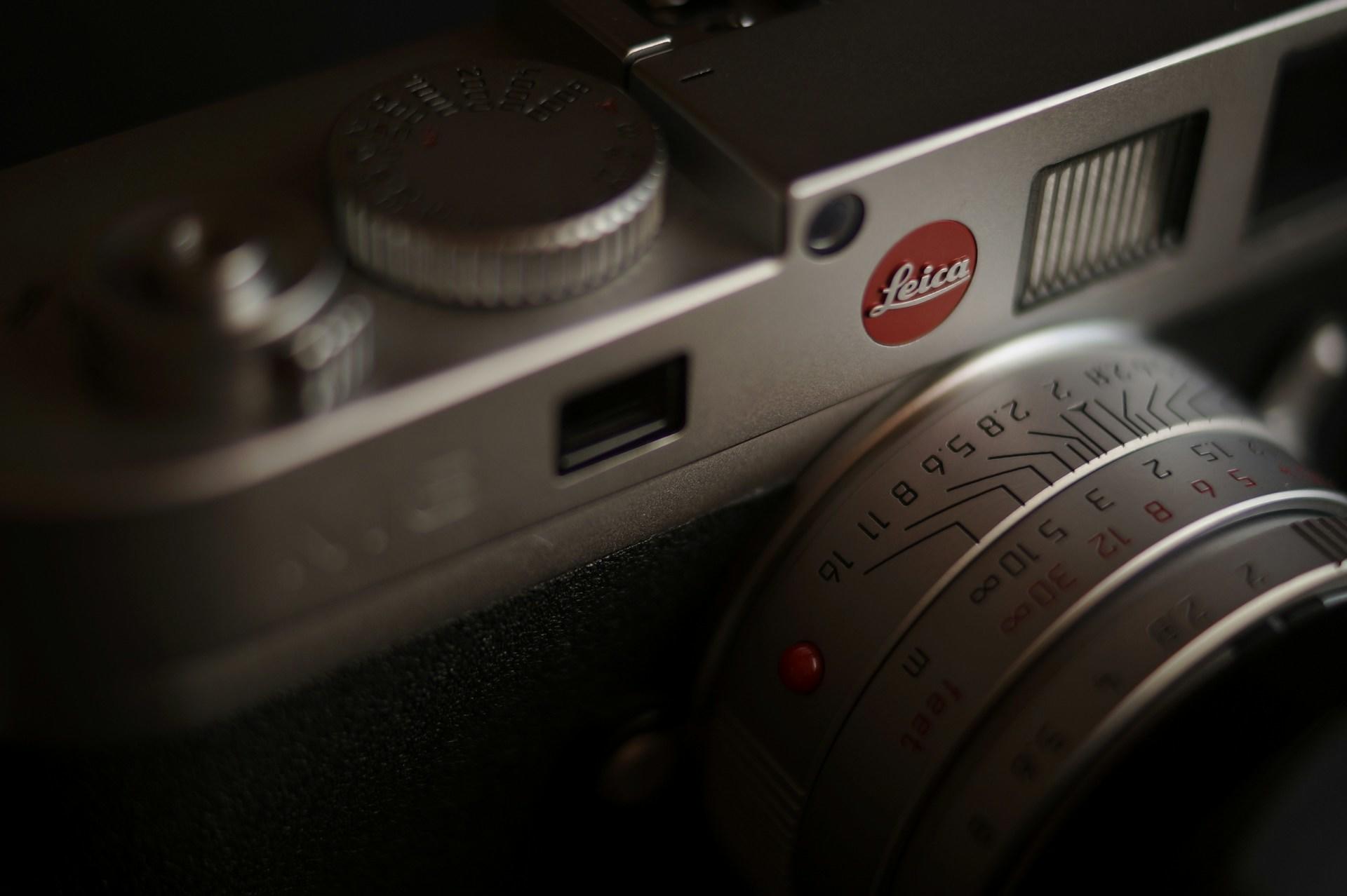 Close up of a Leica film camera.