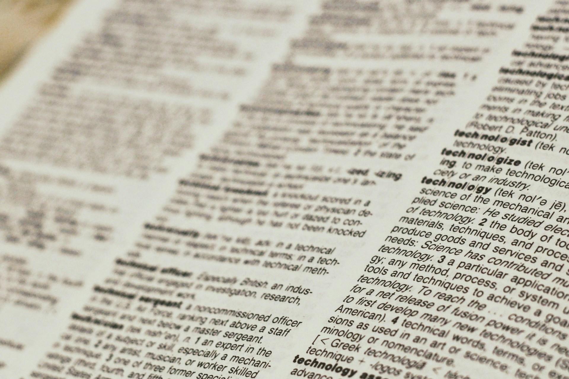 A closeup of a dictionary page.