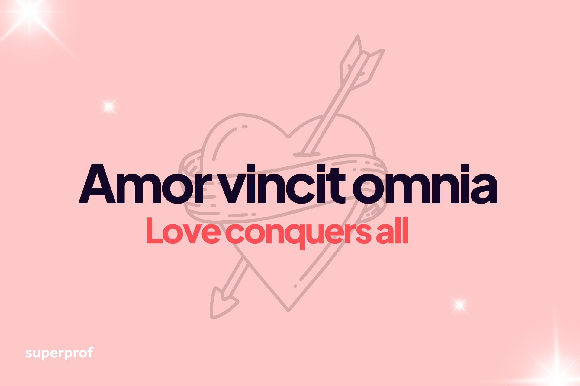 Latin quote reading "amor vincit omnia" with a heart image in the background and the english translation "love conquers all"