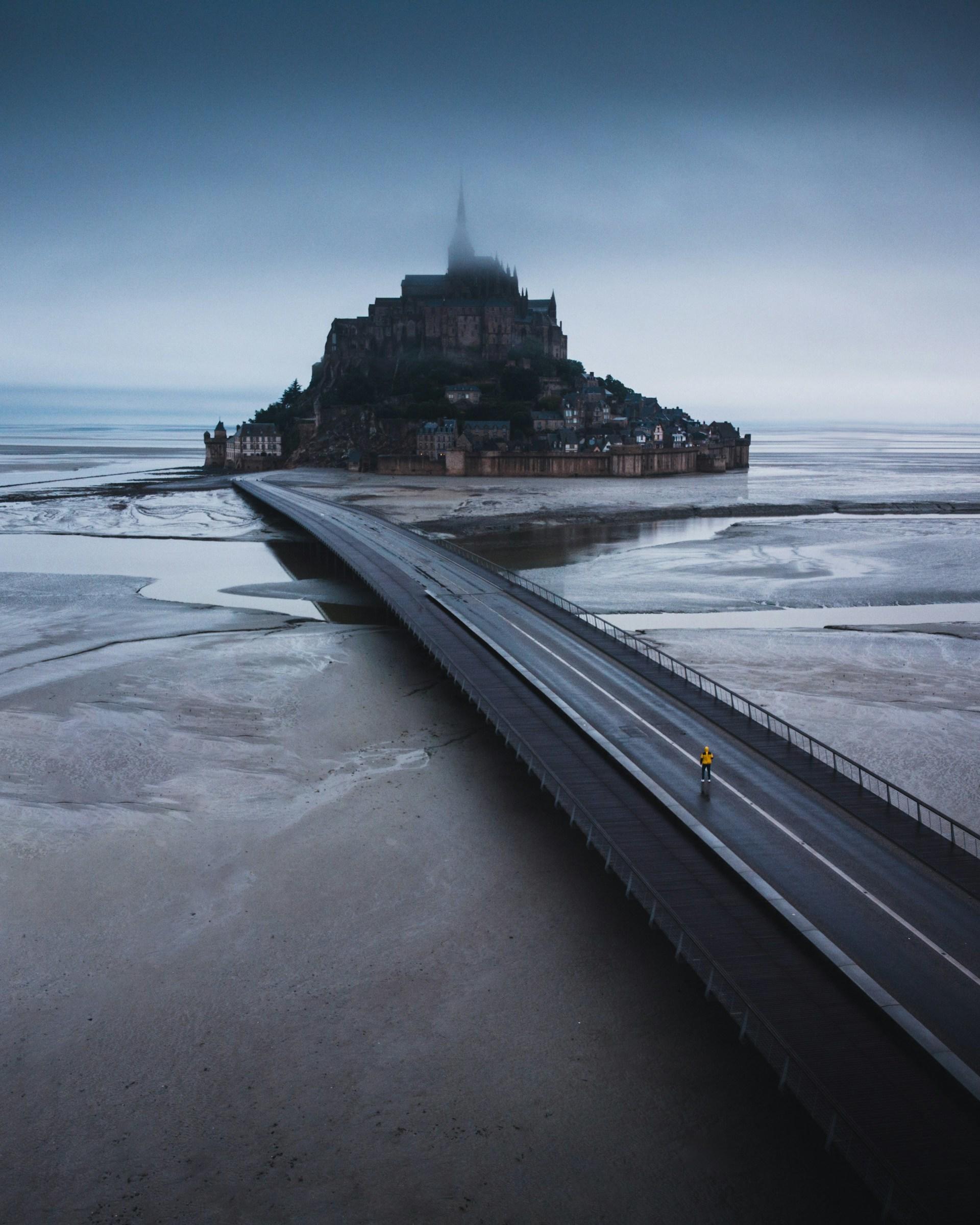 An island fortress on a cloudy day. 