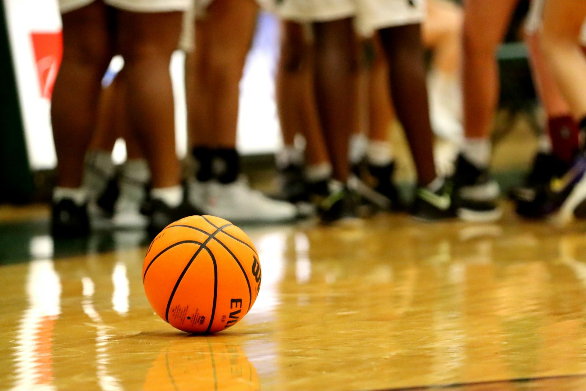 Basketball on the court.