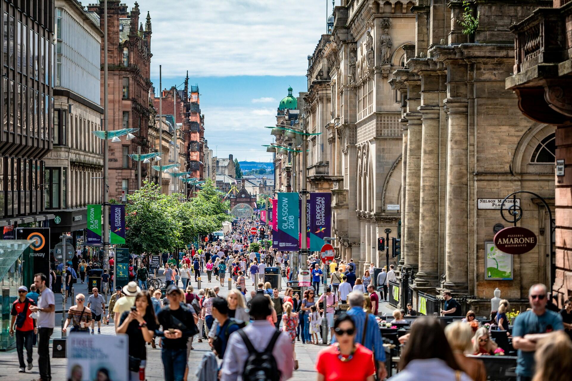 A busy street in Glasgow.