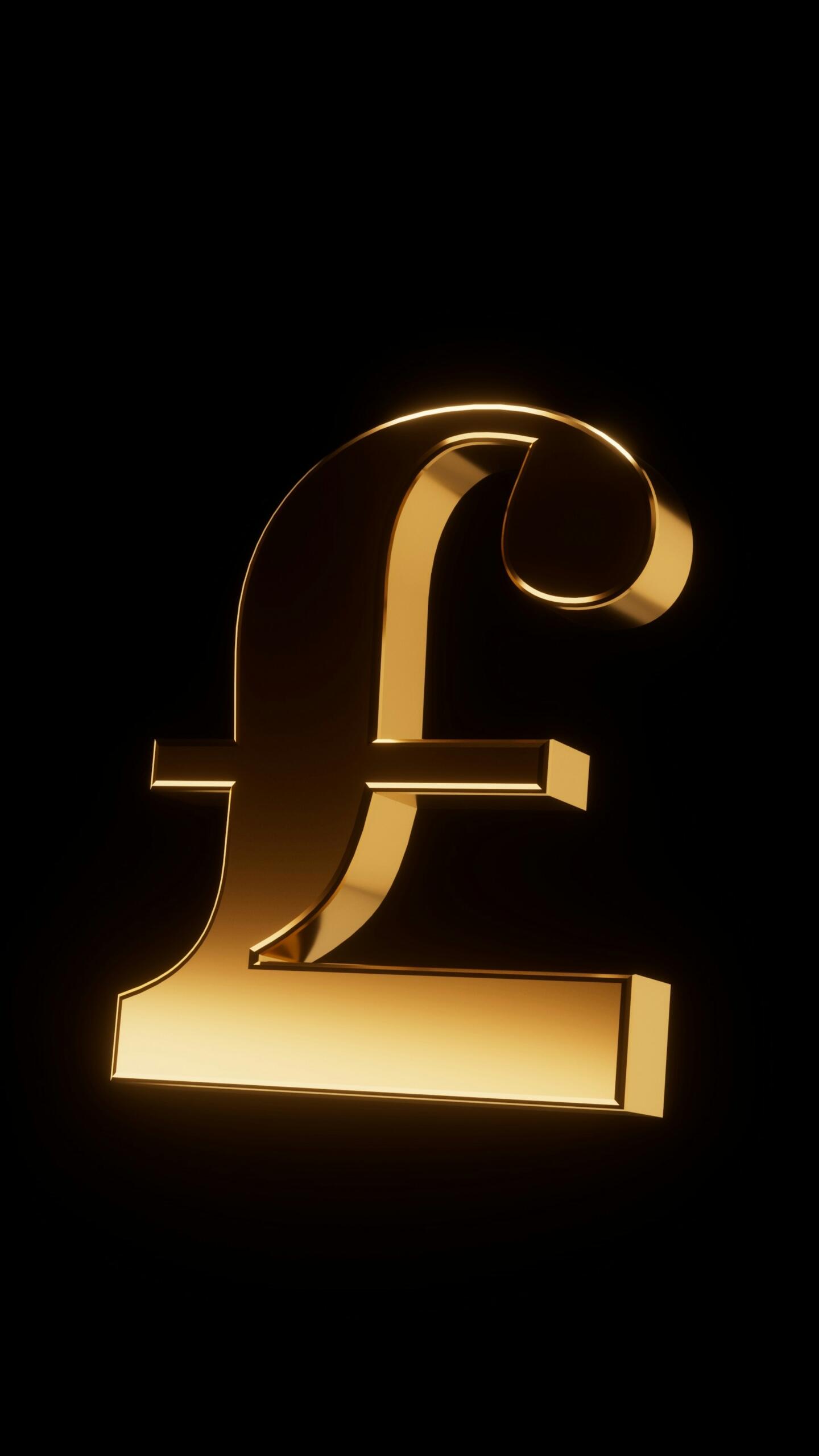Pound sterling symbol in gold against a black background.