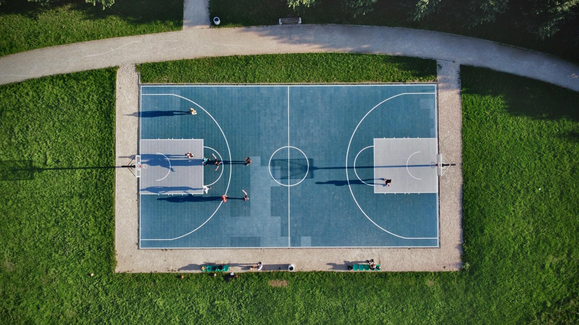 Basketball court view from the sky.