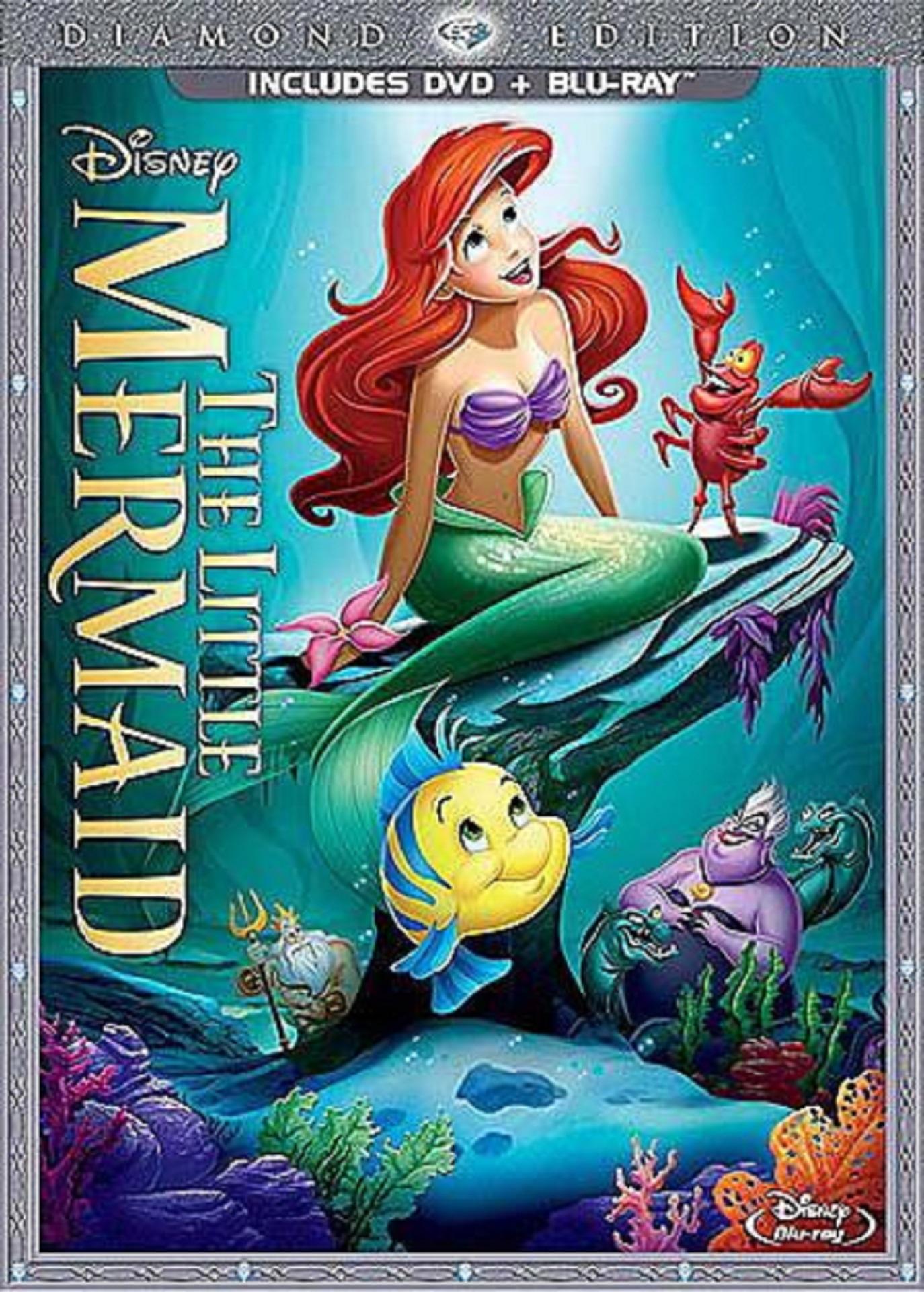 A movie poster showing a red-haired mermaid and a yellow fish. 