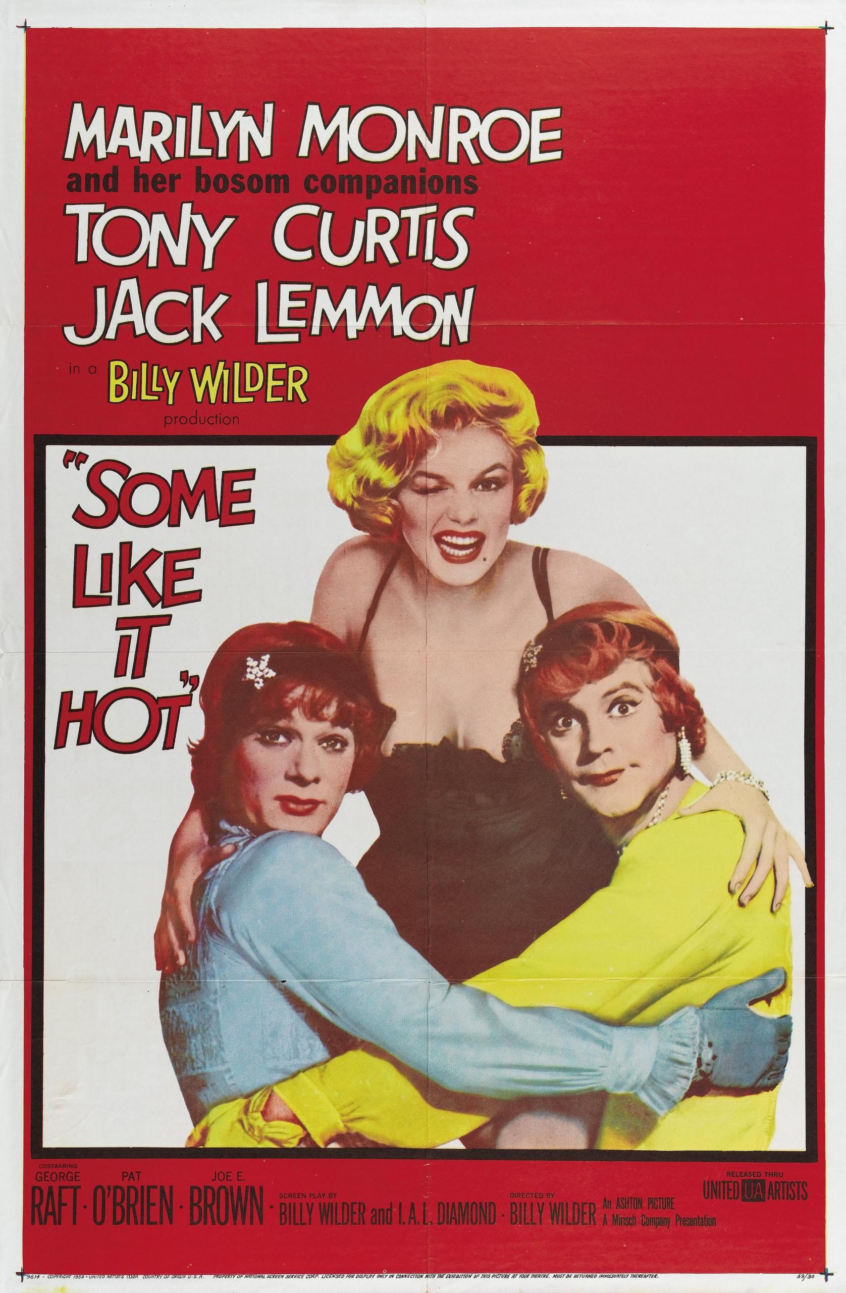 A movie poster featuring two men in women's clothing hugging a woman.