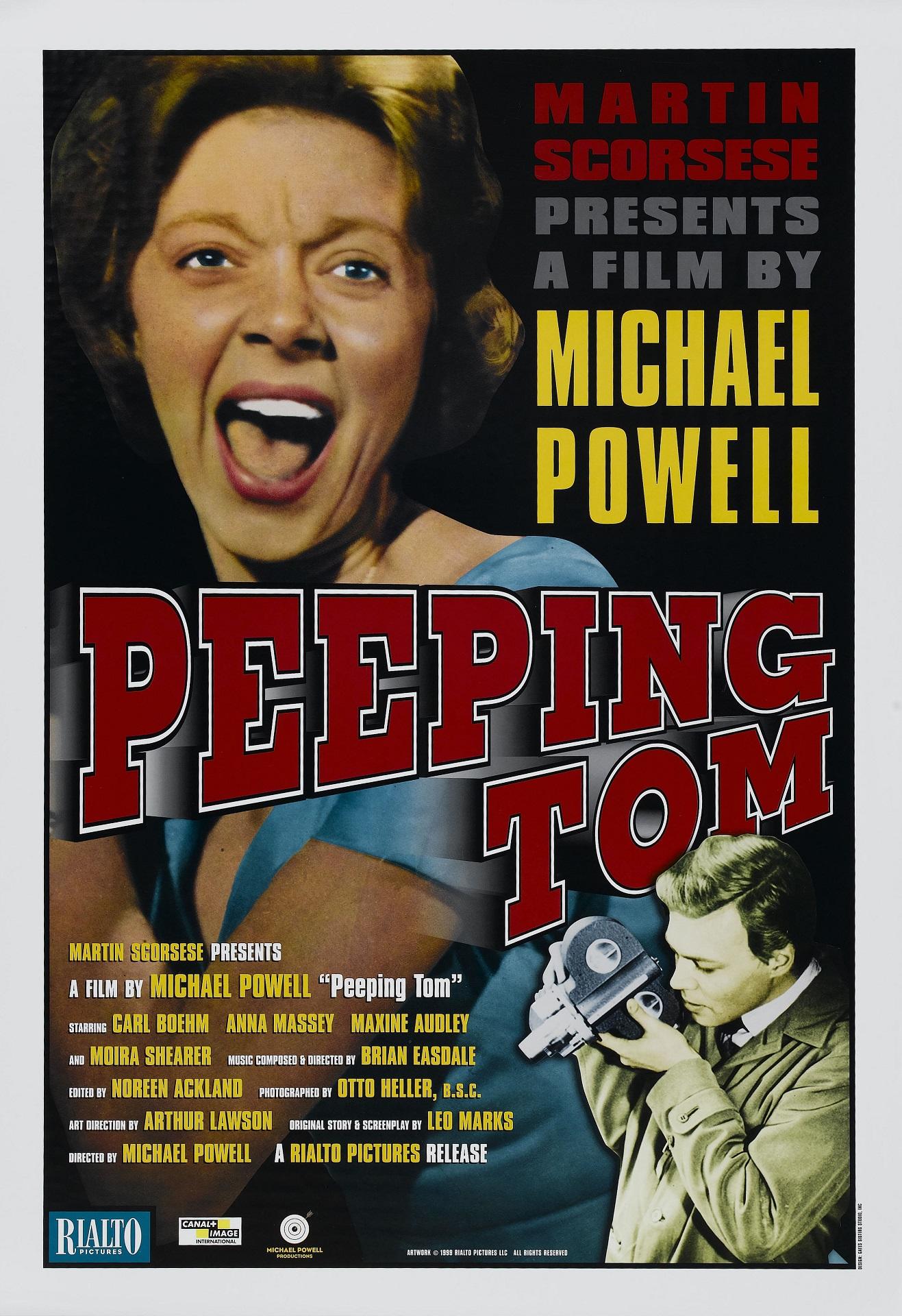 A movie poster with a woman screaming behind red and gold lettering.