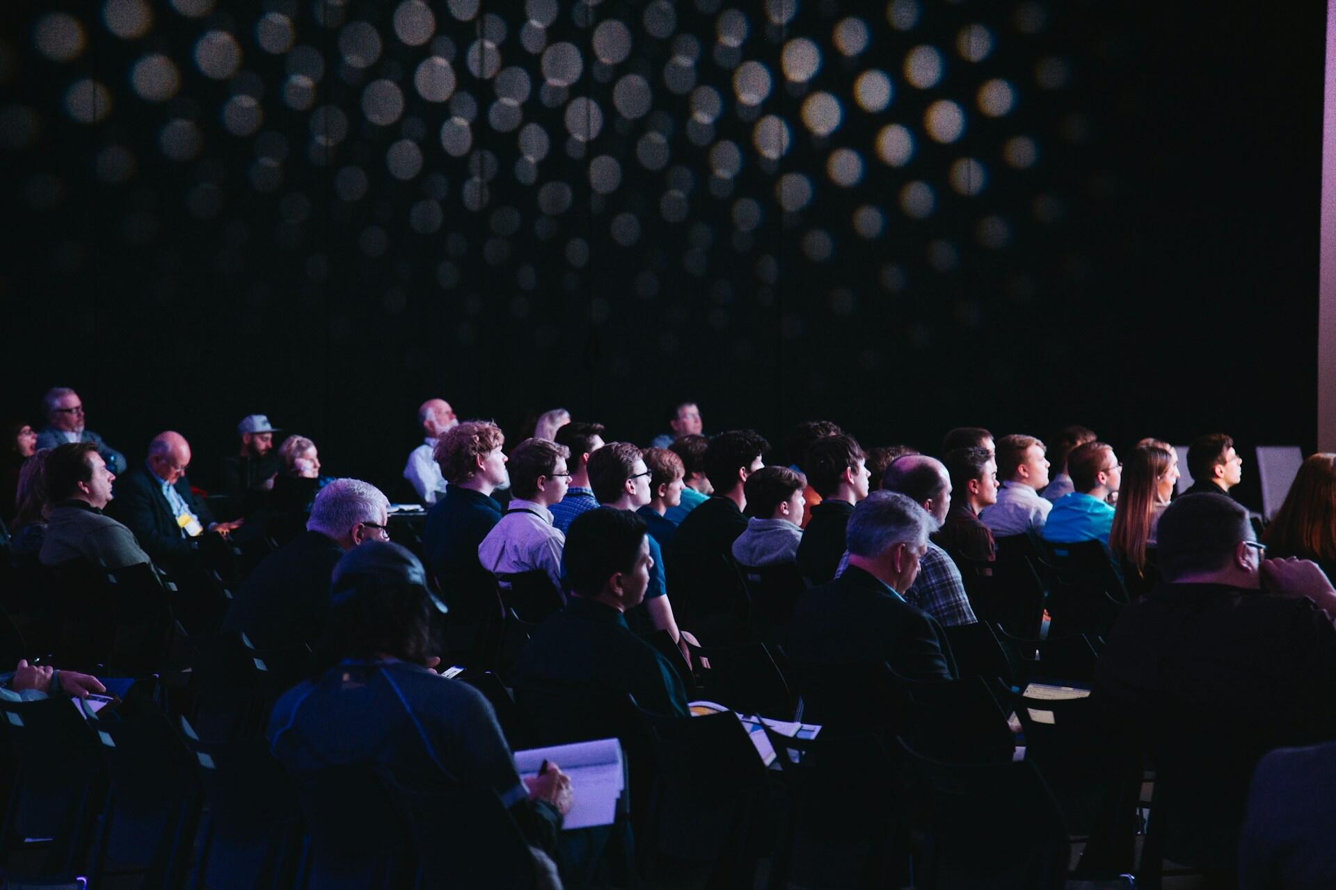An audience at a presentation.