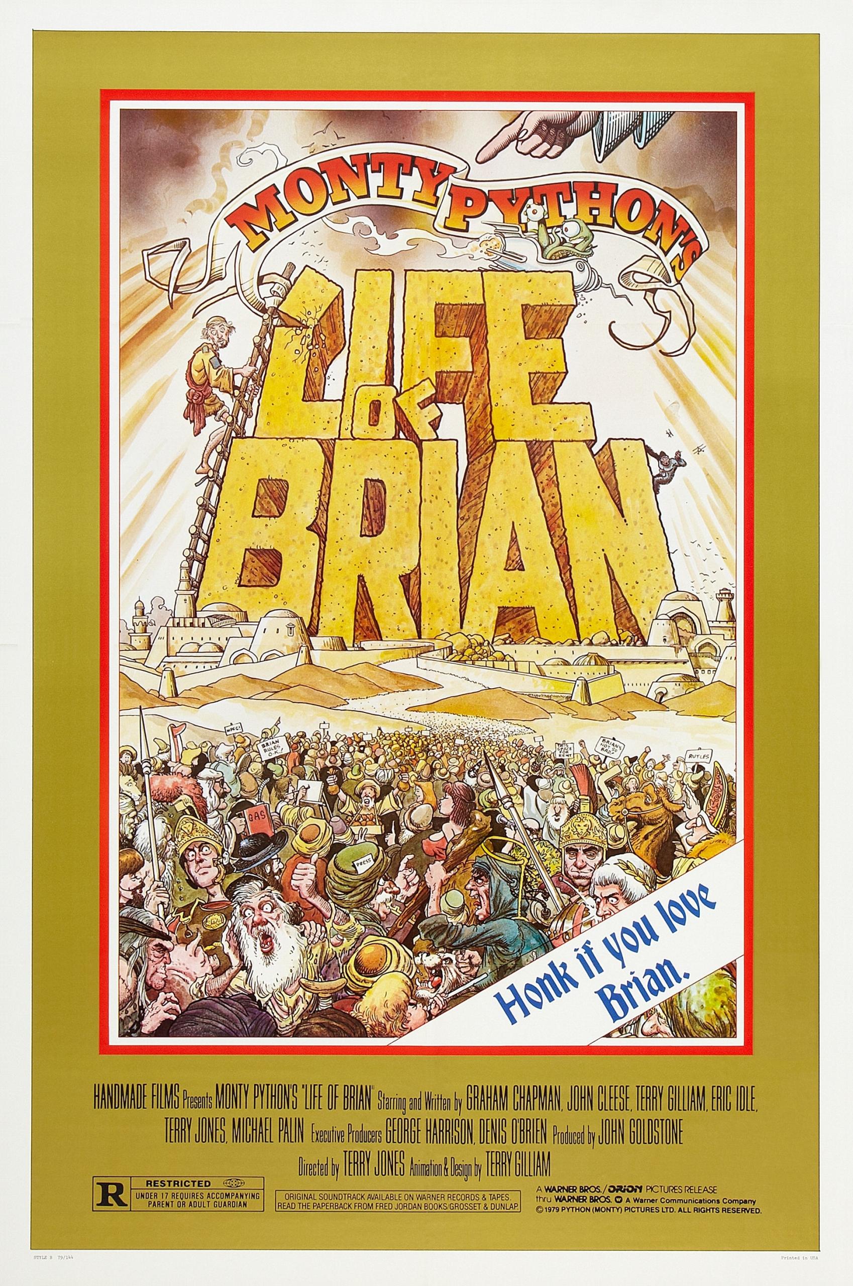 A movie poster, mostly in gold colour, for a Monty Python film.