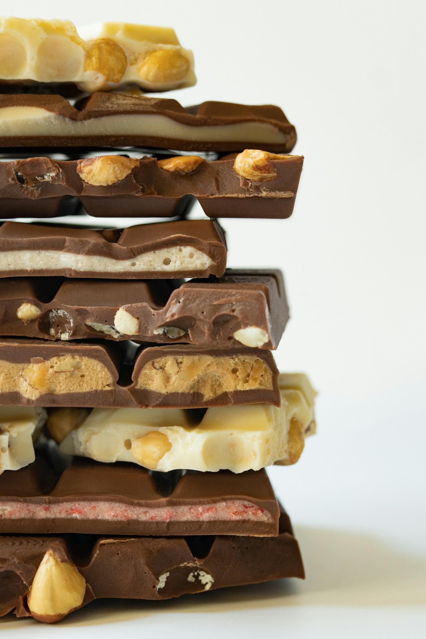 layers of bars of chocolate of different varieties