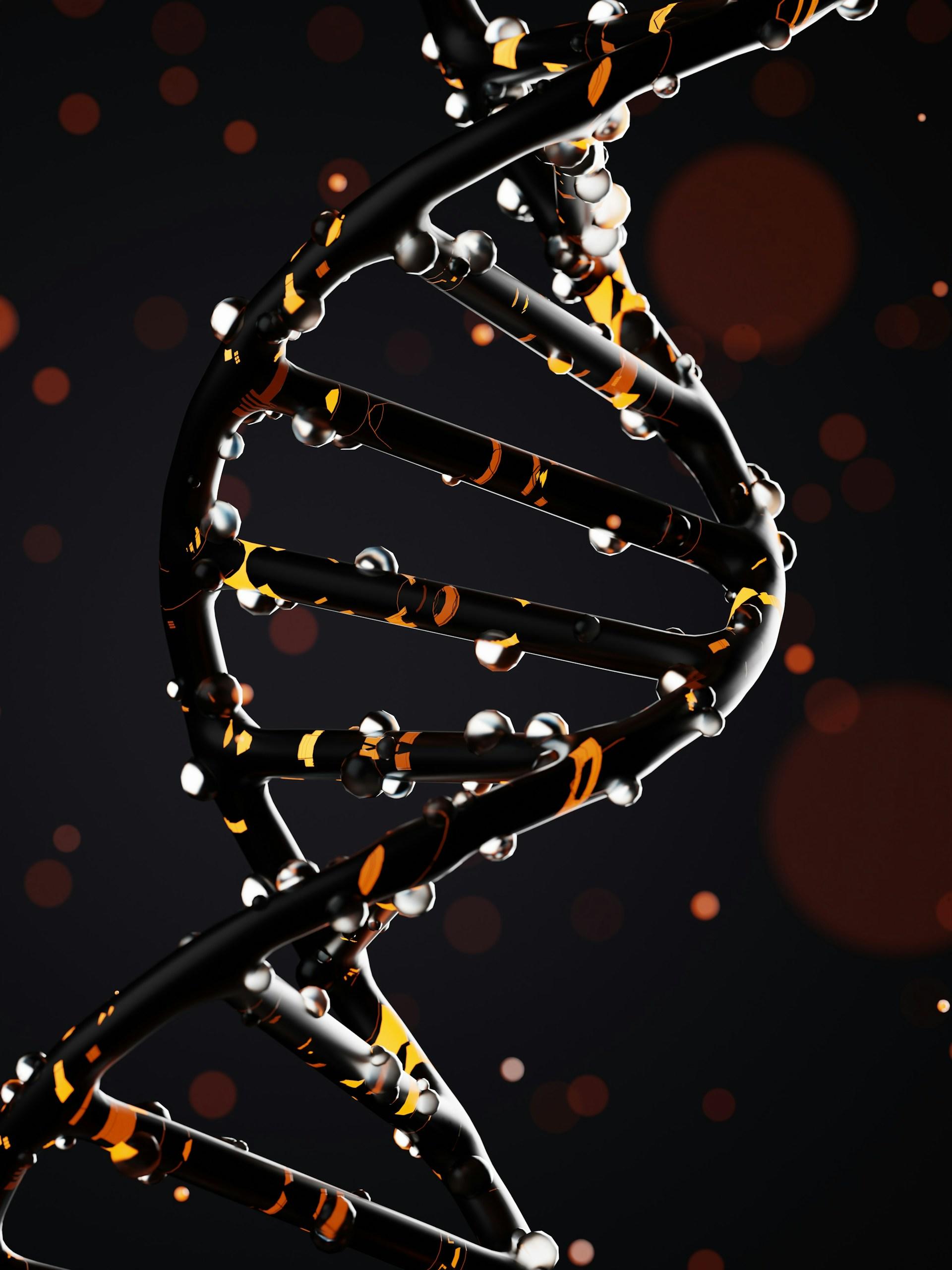 A DNA helix against a black background.