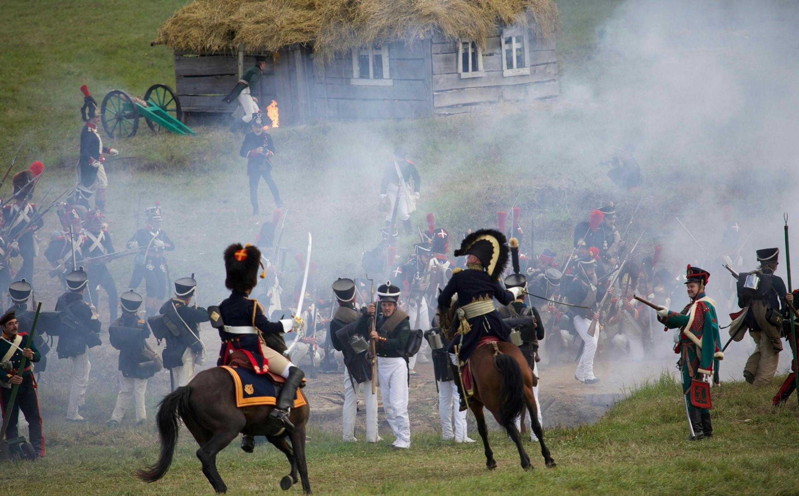 A battle underway in the middle of a field