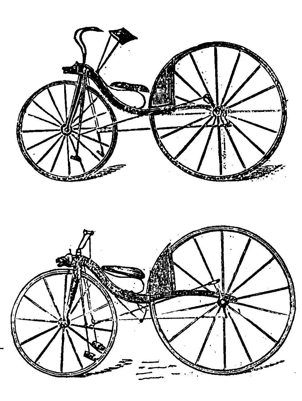 Black and white sketches of a bicycle. 