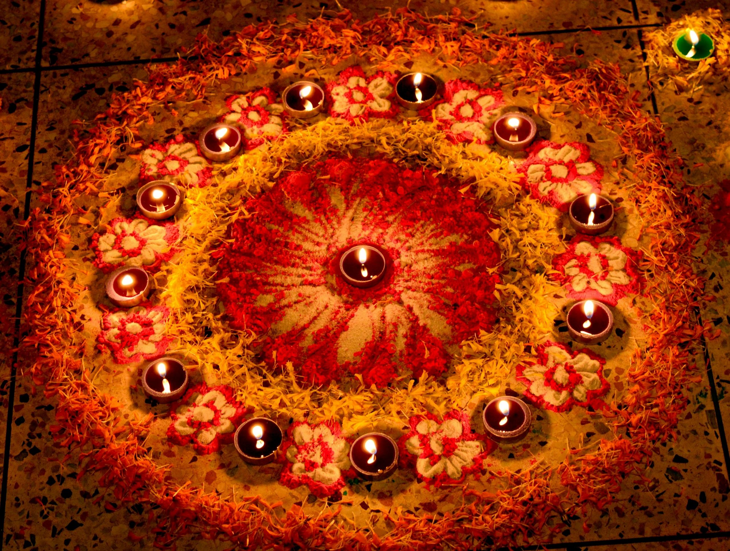 Candles as a circle in decoration for Diwali