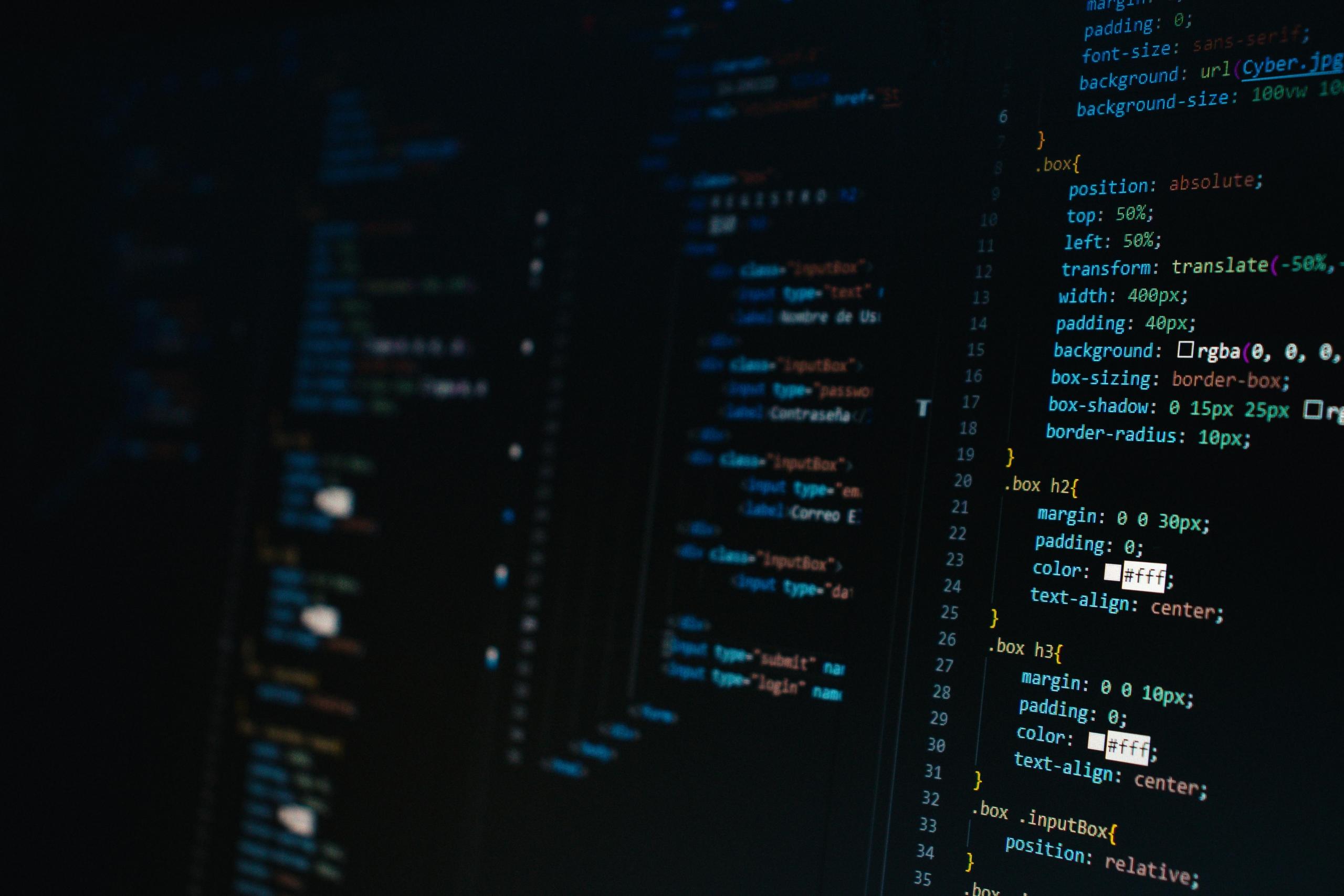 Lines of programming code on a computer screen