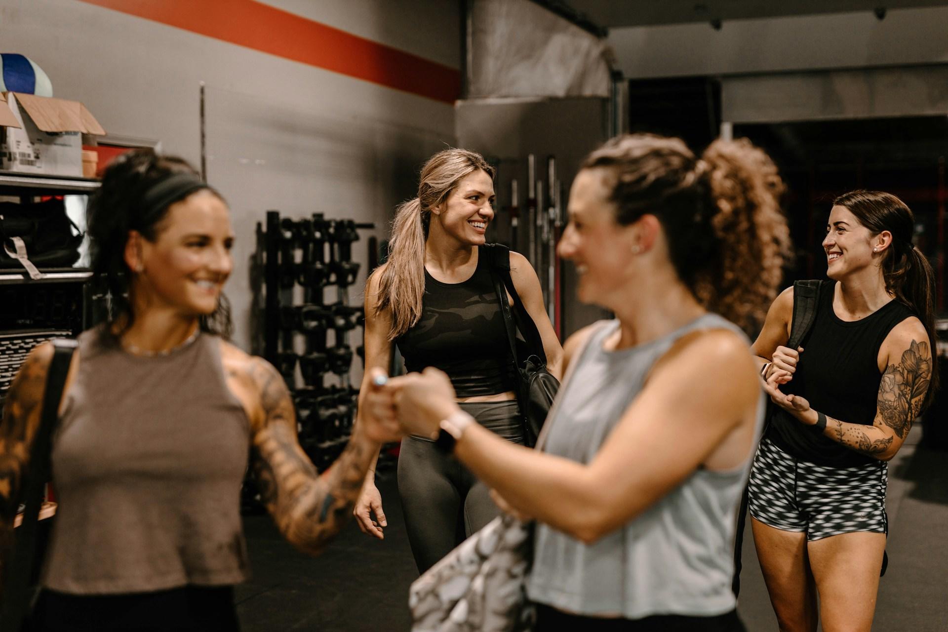 A group of women in a gym.