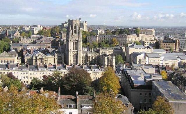 View of Bristol University from Cabot Tower, overlooking the campus.