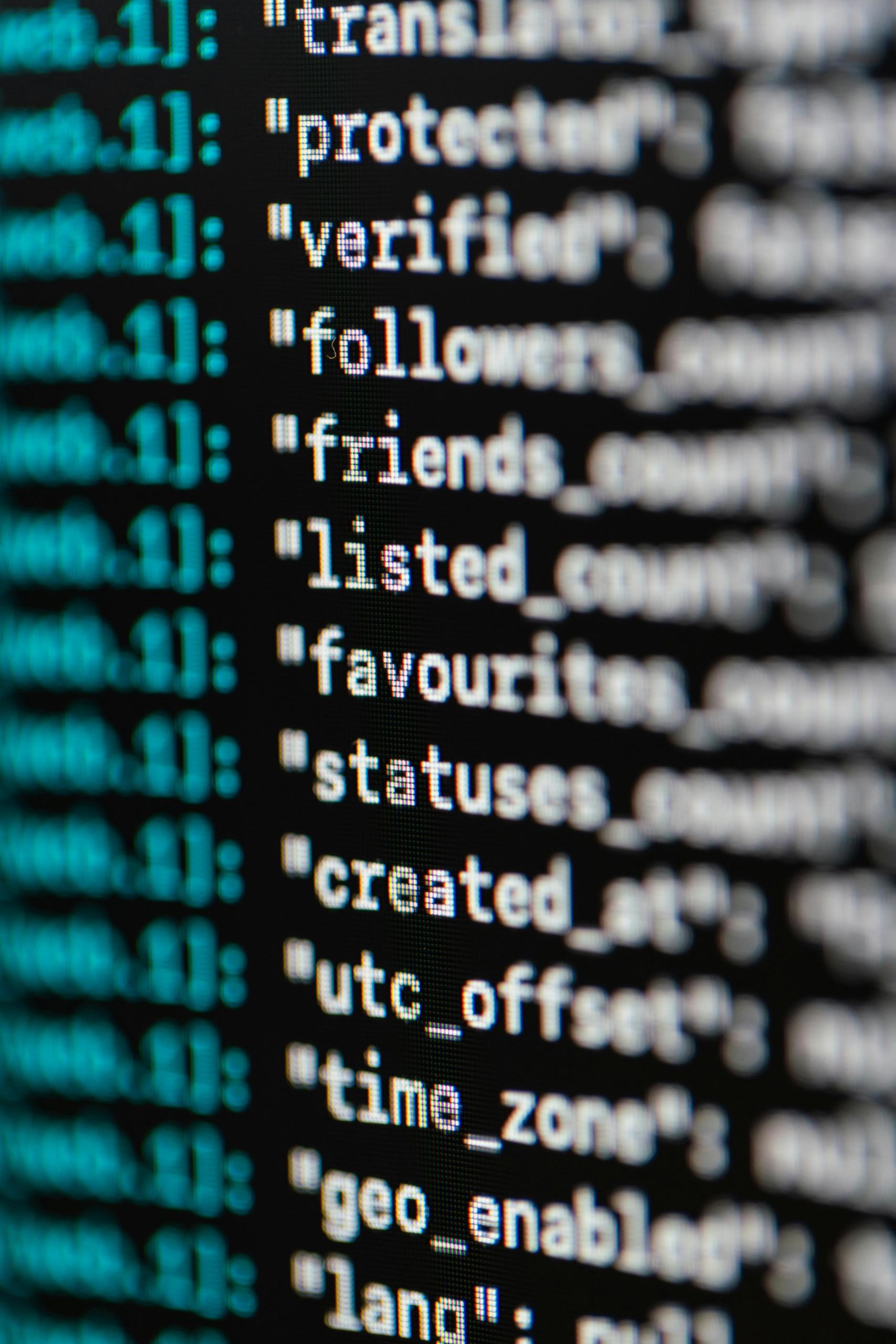 Close-up photo of programming code on a computer screen