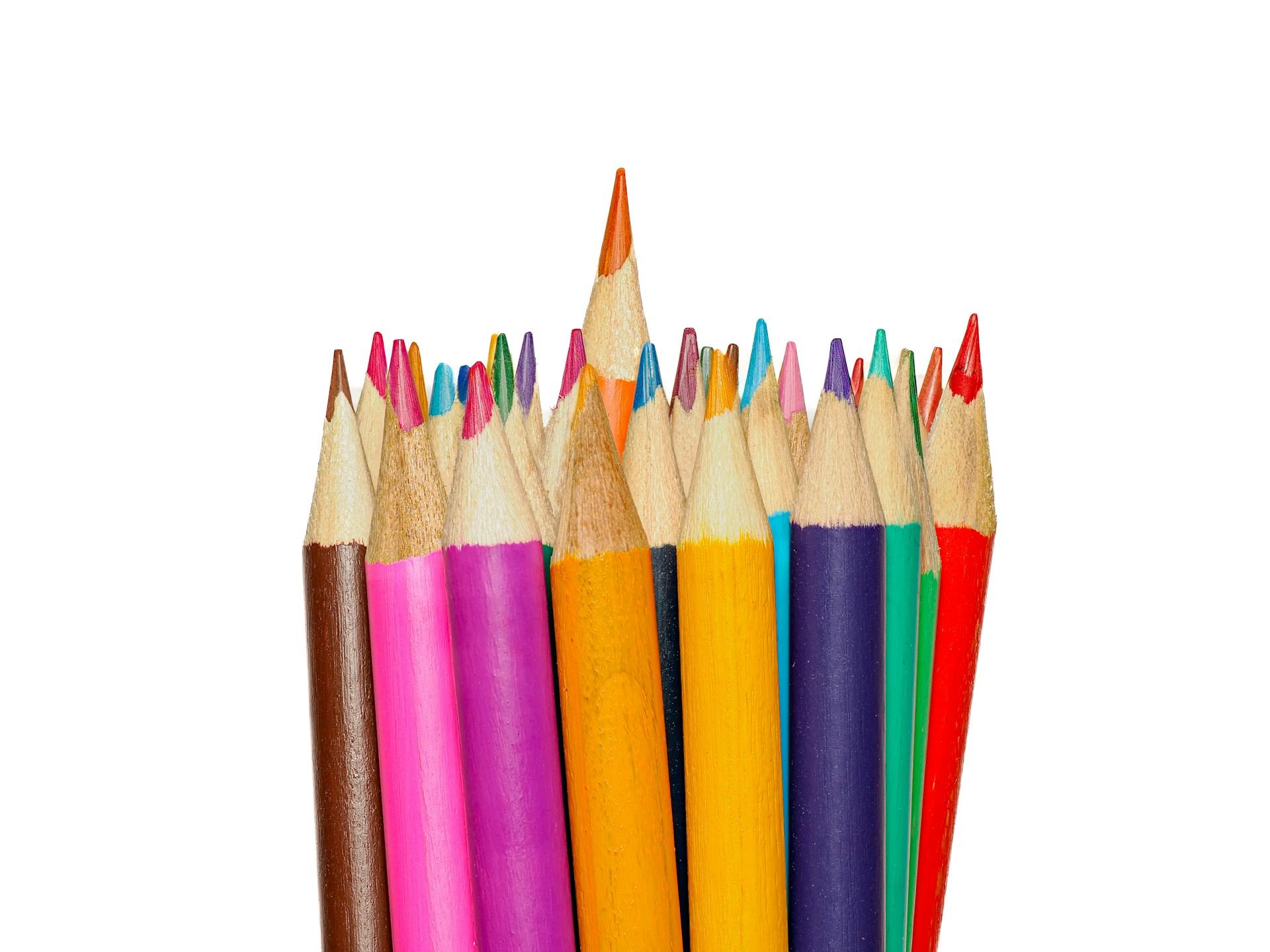 a stack of coloured pencils