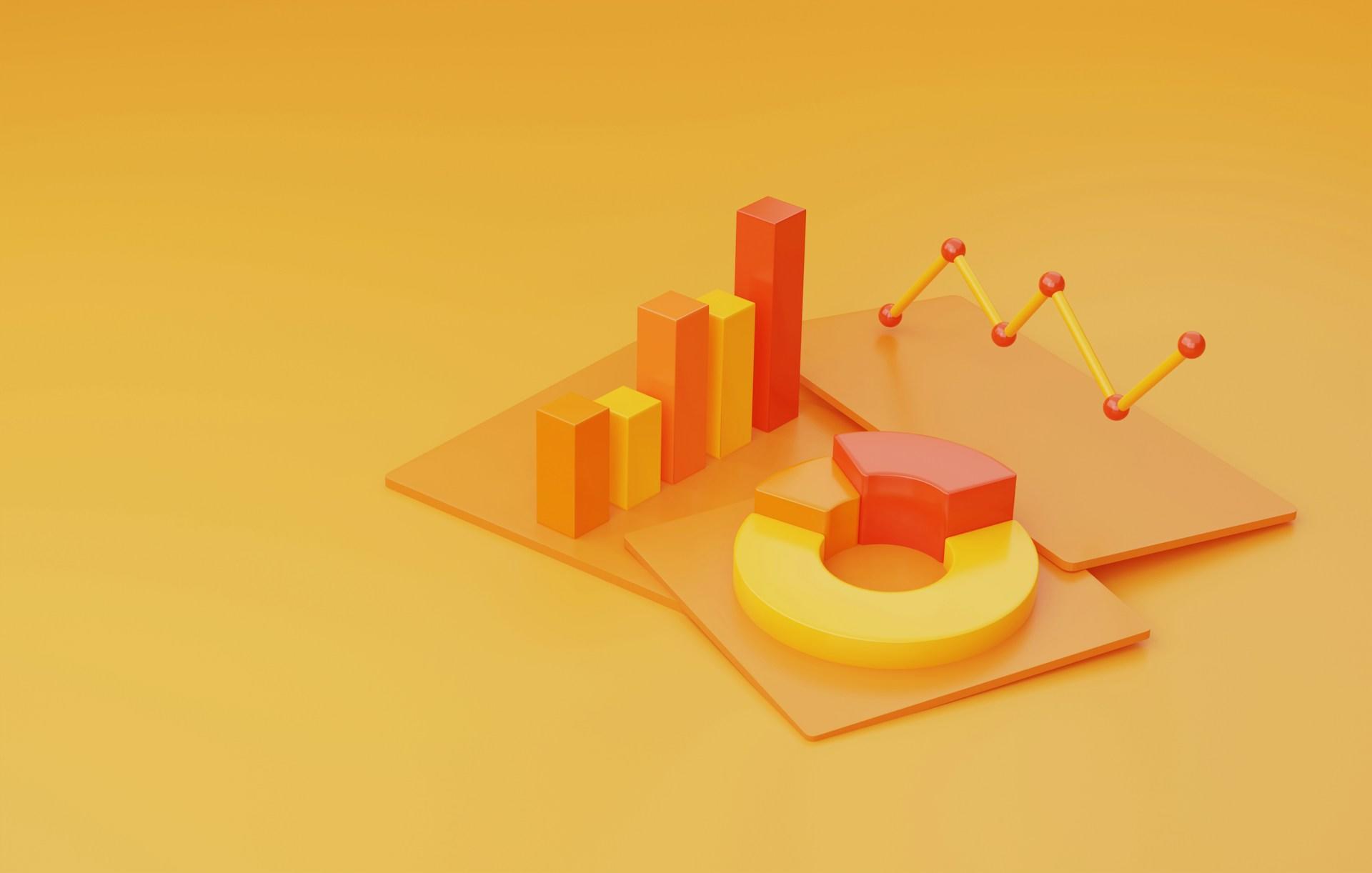 A pie chart, a bar graph, and a trend line.