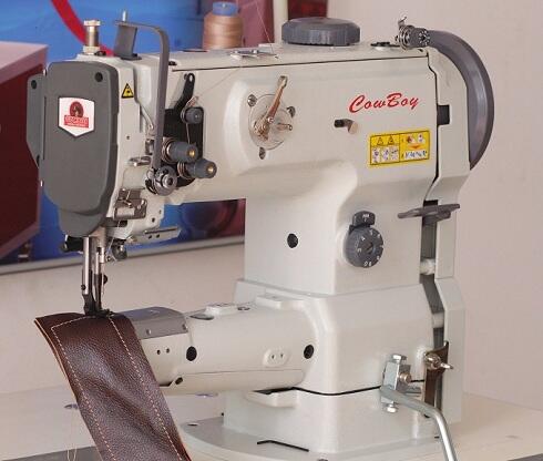 A heavy duty leather sewing machine on a table