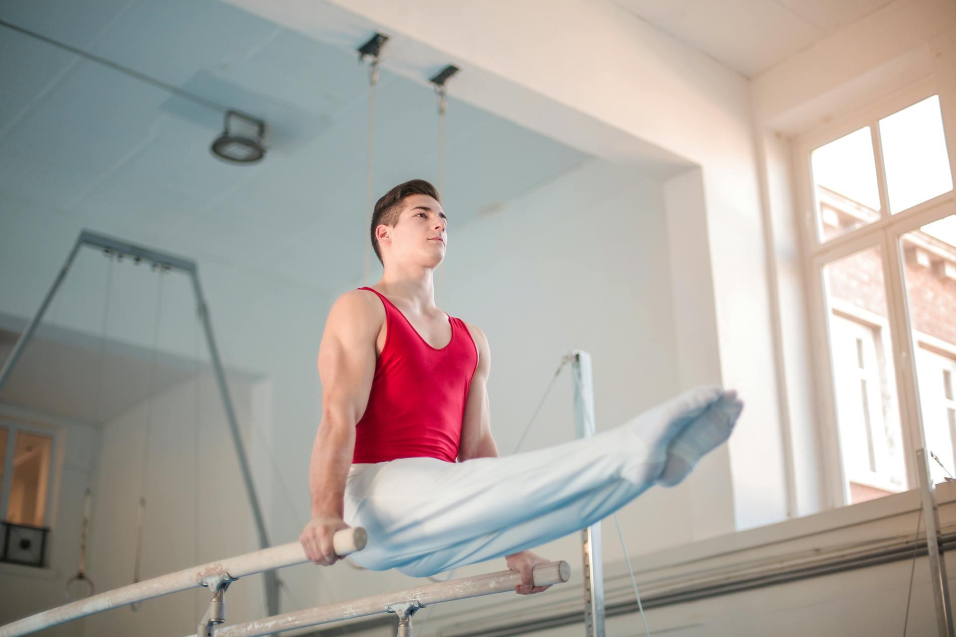 Parallel bars training session.