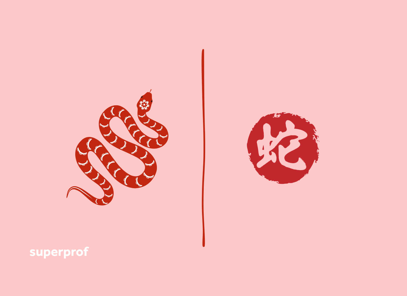 Stylised red snake and Chinese symbol on pink background