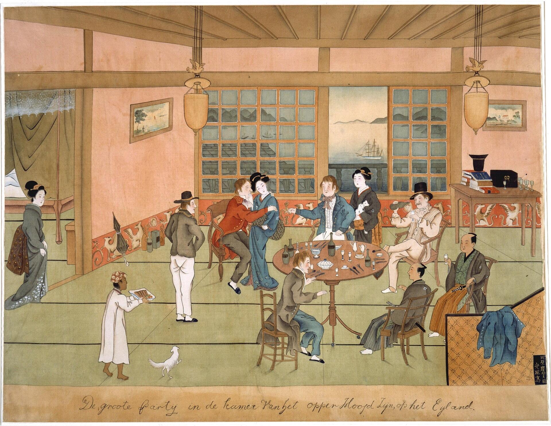 Foreign and Japanese people mingling in a room. 