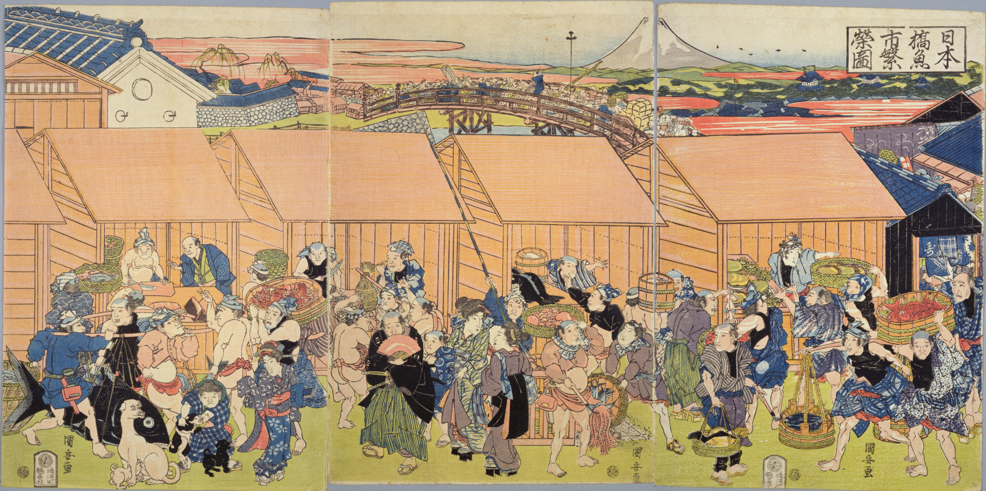 People in a market in Edo Japan. 