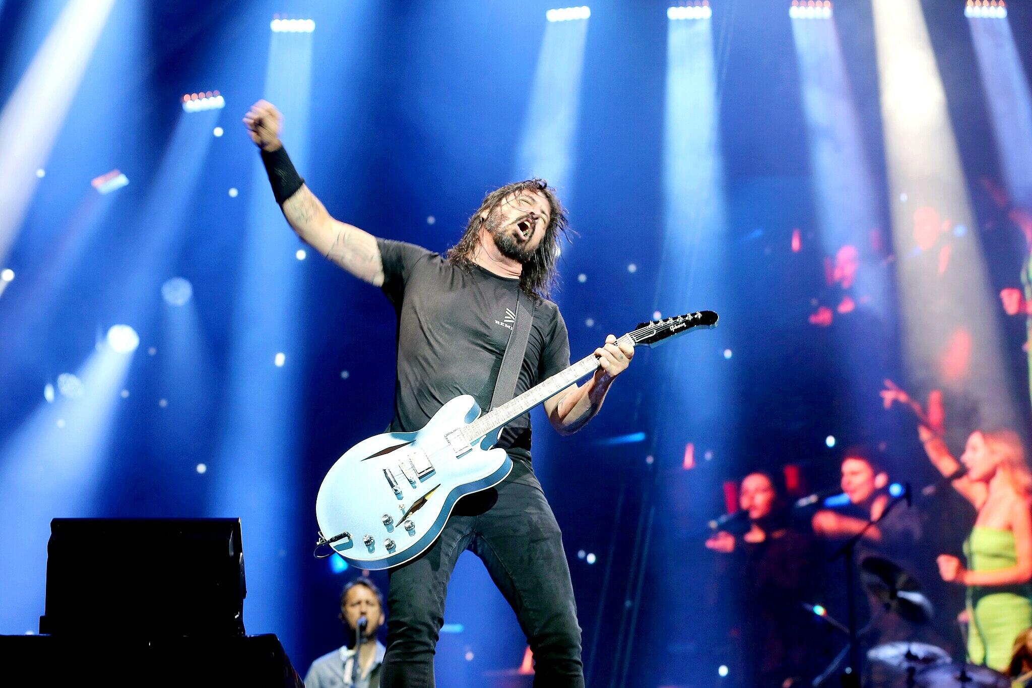 The Foo Fighters performing on stage