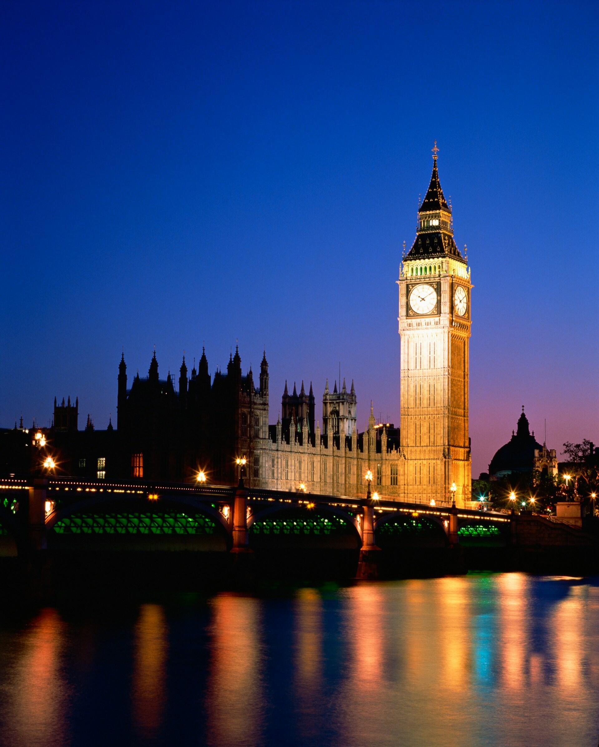 Westminster Palace at night.