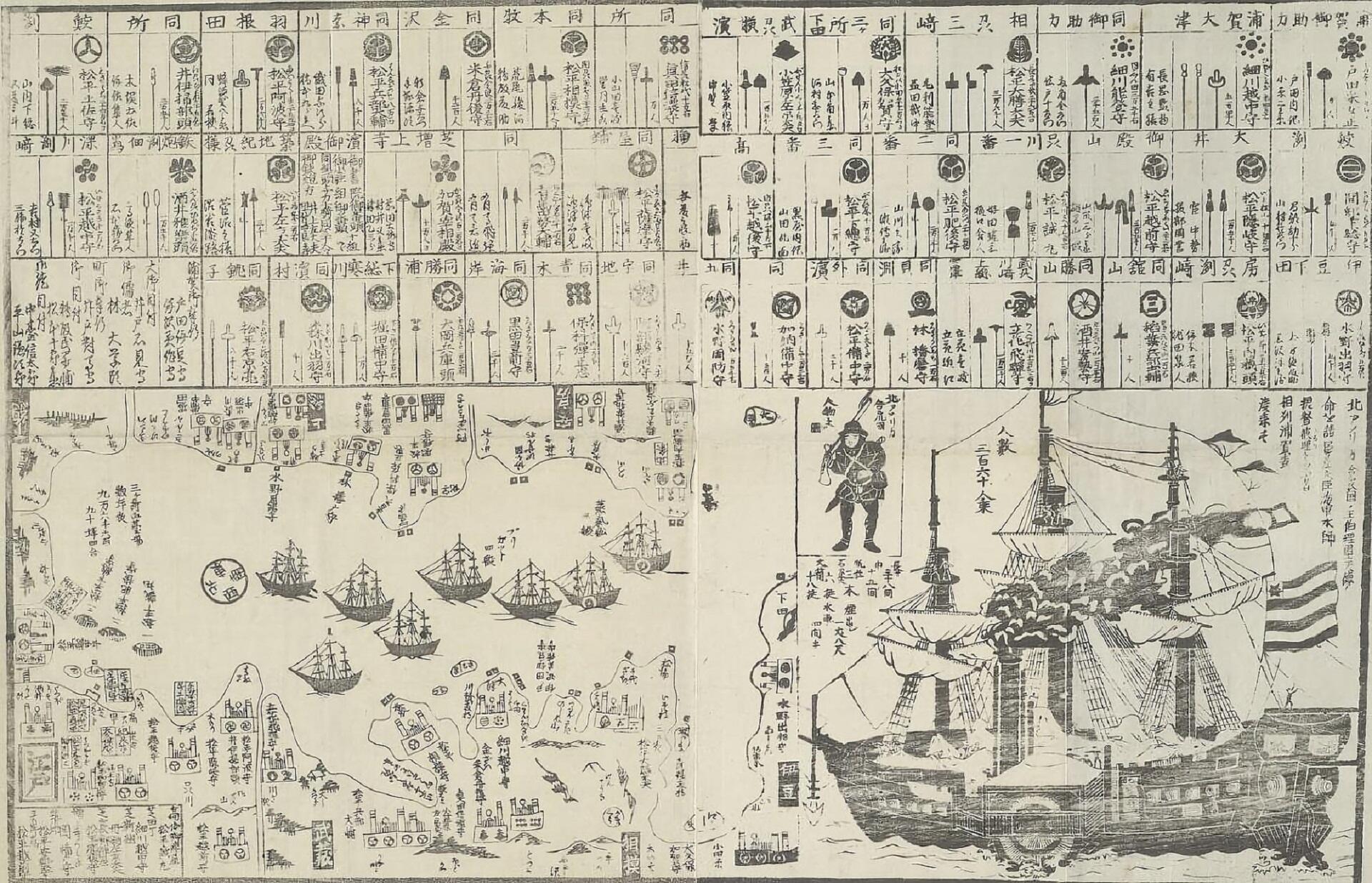 A black and white graphic with drawings of ships.