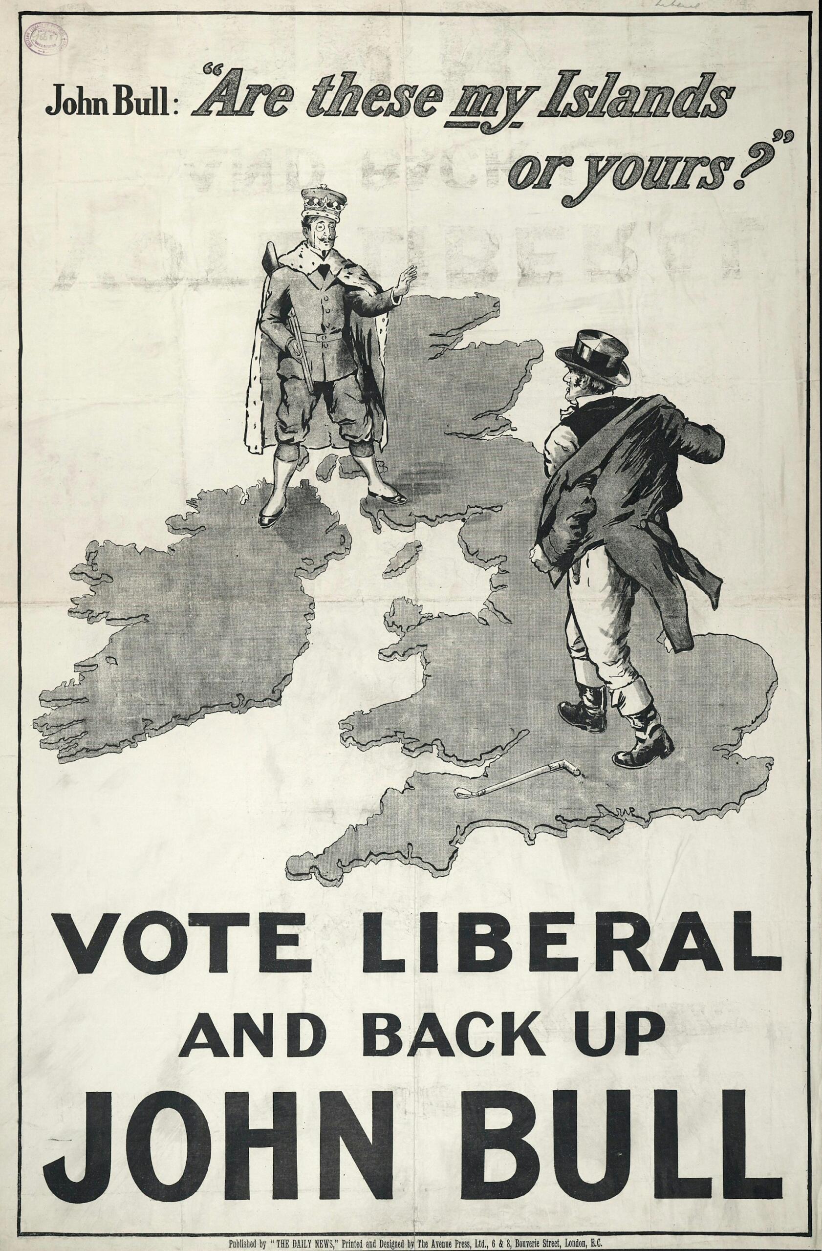 A political poster depicting a king and a citizen standing on the UK map.