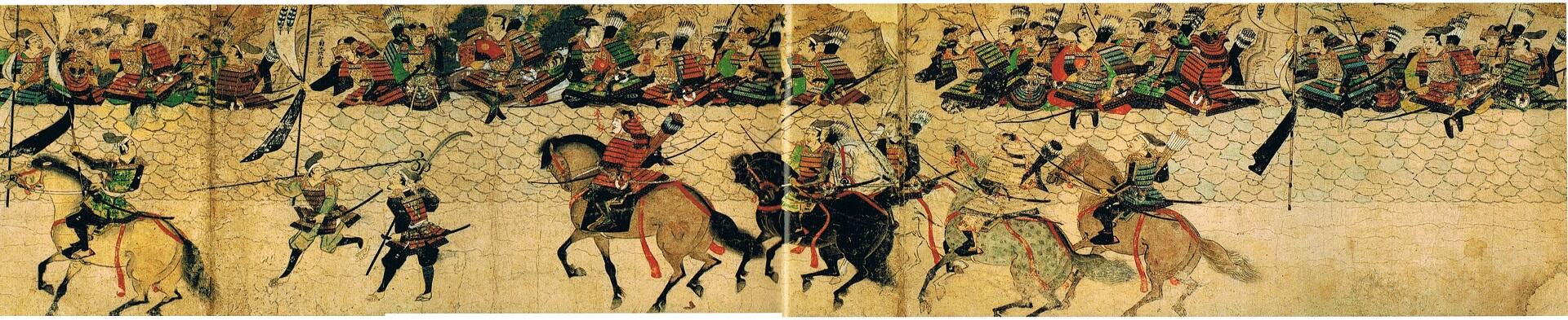 A battle scene featuring samurai and Mongols.
