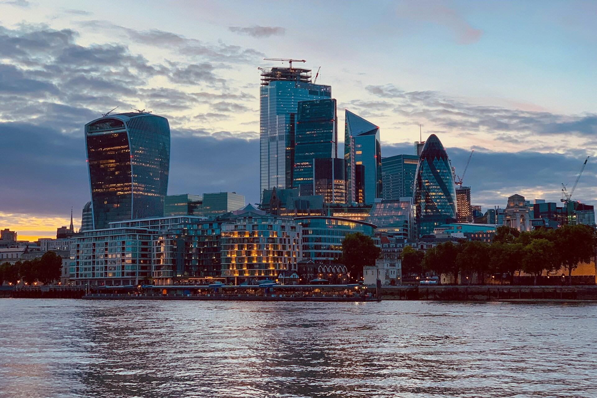 A view of Canary Wharf, London, across the river.