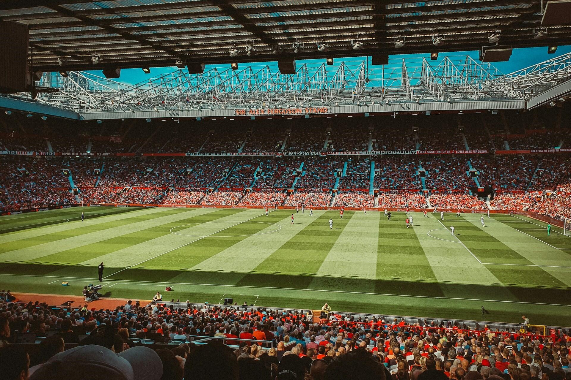 A view of a football match from Old Trafford, Manchester.
